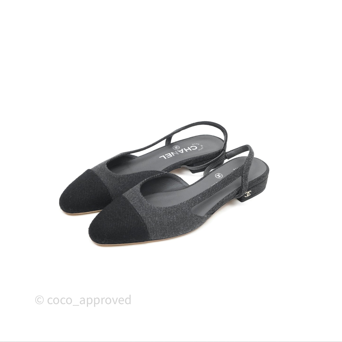 Chanel Classic Slingback Black/Grey Tweed Size 36