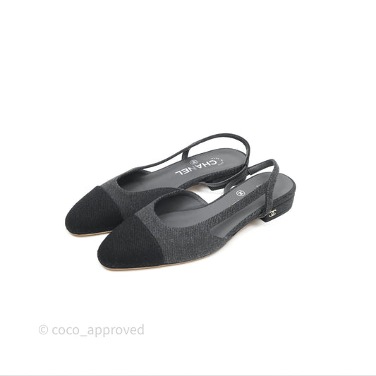 Chanel Classic Slingback Black/Grey Tweed Size 36
