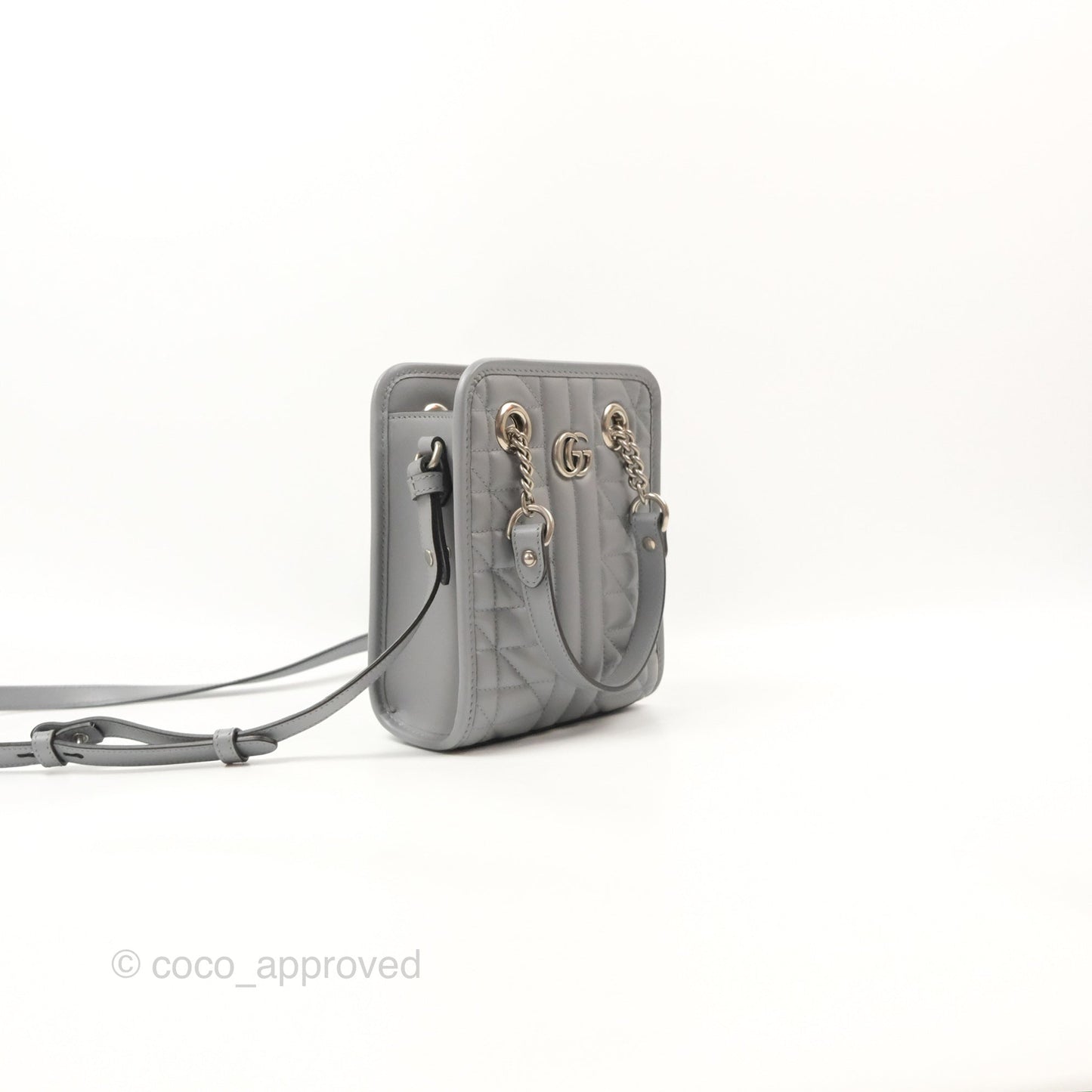 Gucci Mini GG Marmont Vertical Tote Bag Grey Silver Hardware