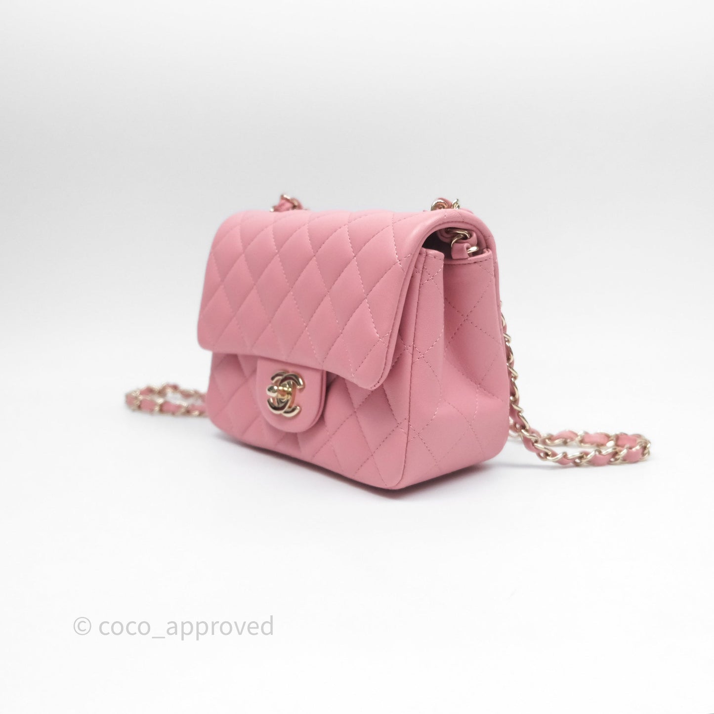 Chanel Mini Square Flap Quilted Pink Lambskin Gold Hardware
