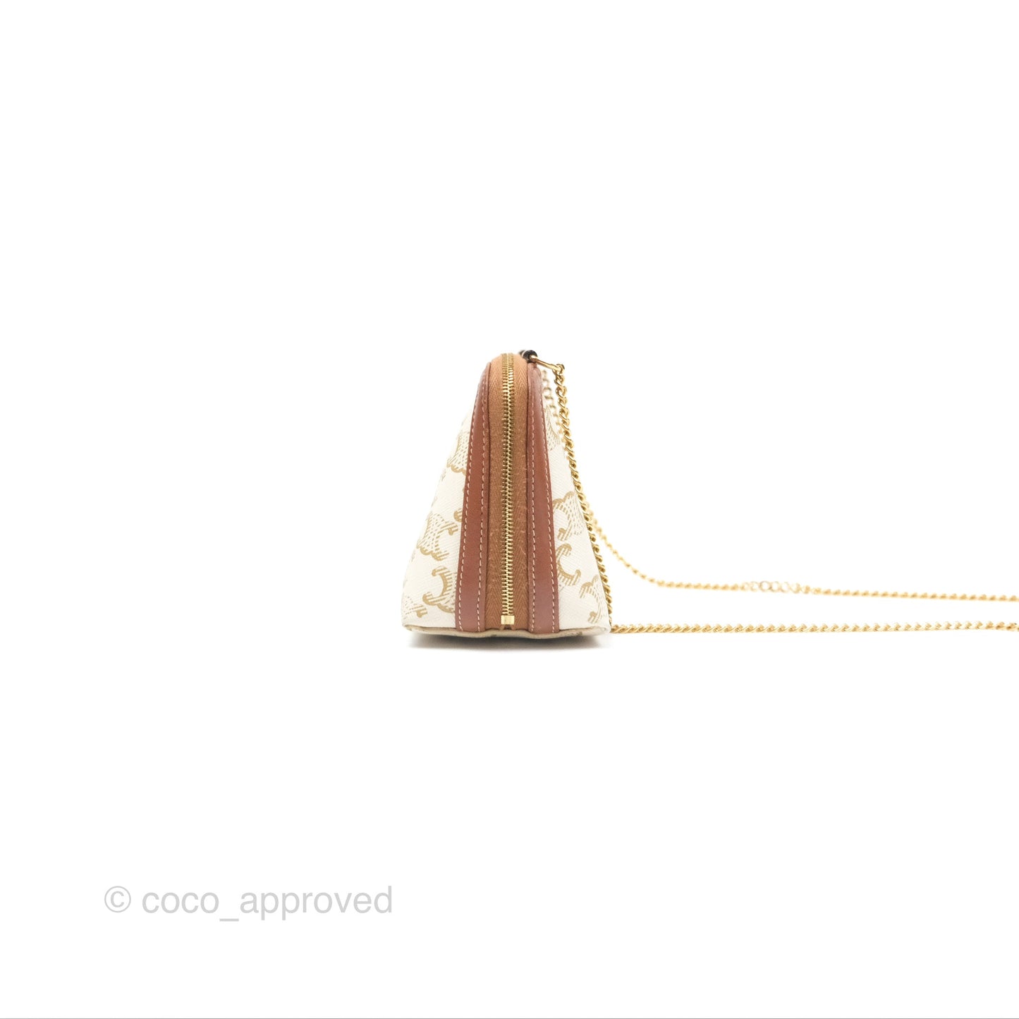 Celine Clutch With Chain Triomphe Canvas Lambskin White/Tan