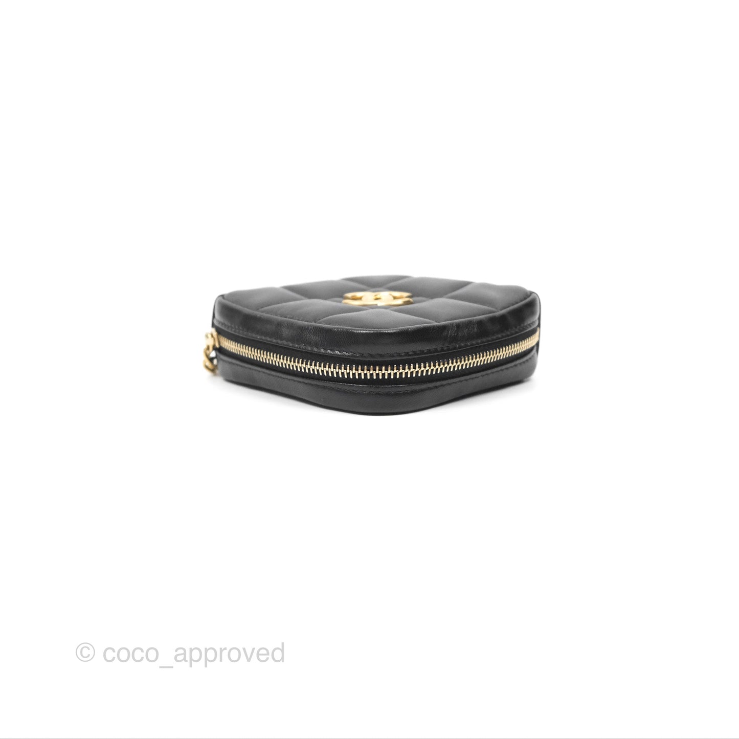 Chanel Diamond Belt Coin Purse Black Lambskin Aged Gold Hardware