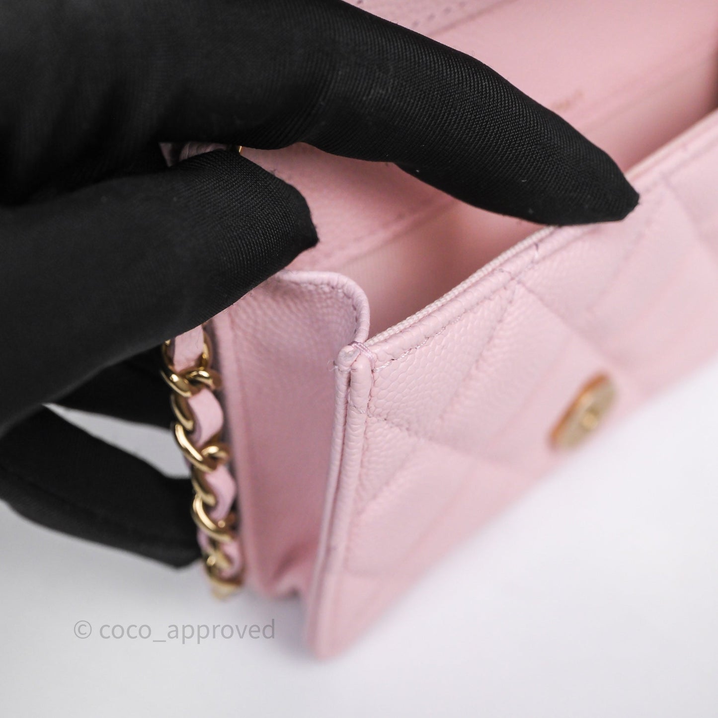 Chanel Mini Clutch With Chain Light Pink Caviar Gold Hardware