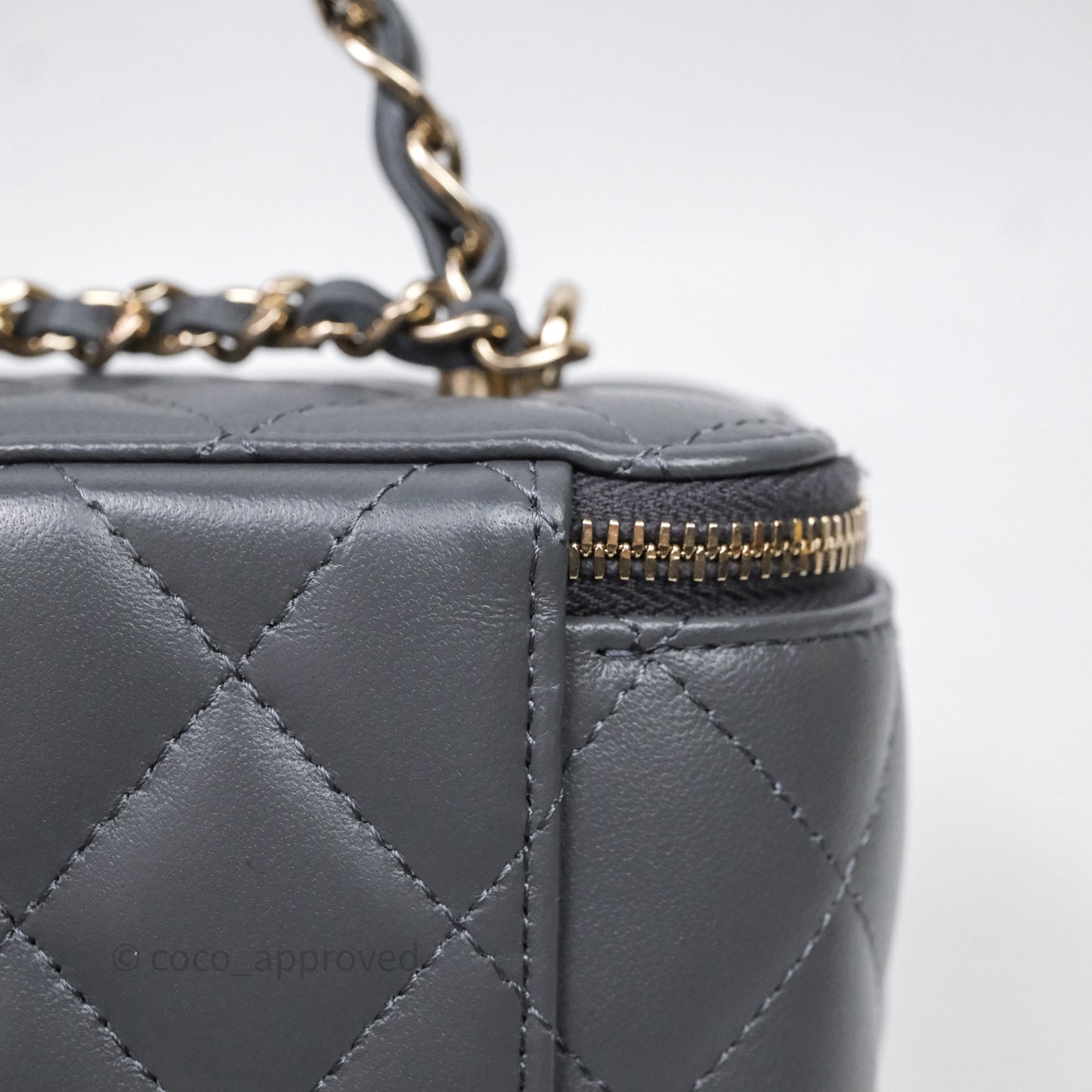 Chanel Vanity Rectangular Top Handle Grey Lambskin Gold Hardware