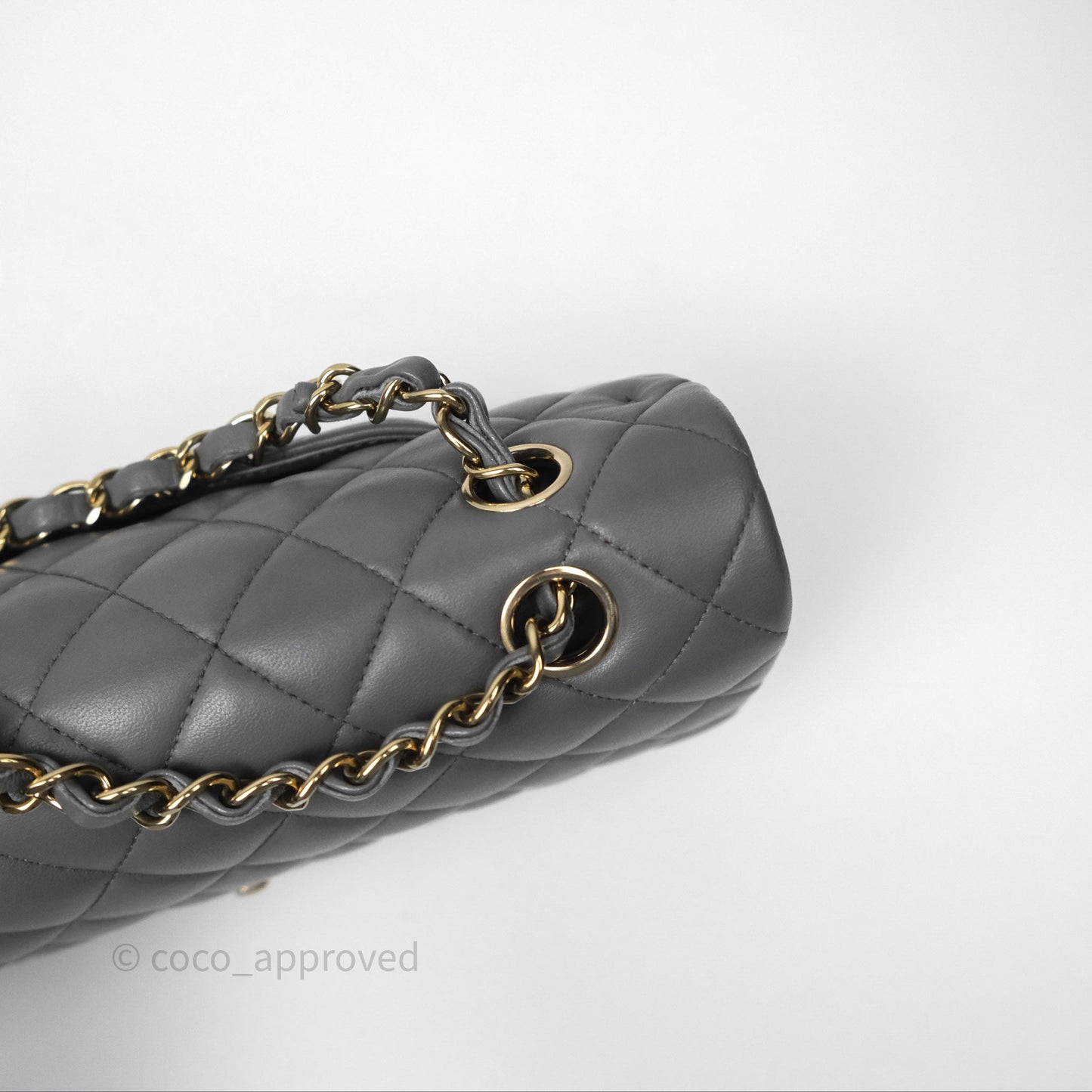Chanel Classic M/L Medium Flap Quilted Grey Lambskin Gold Hardware