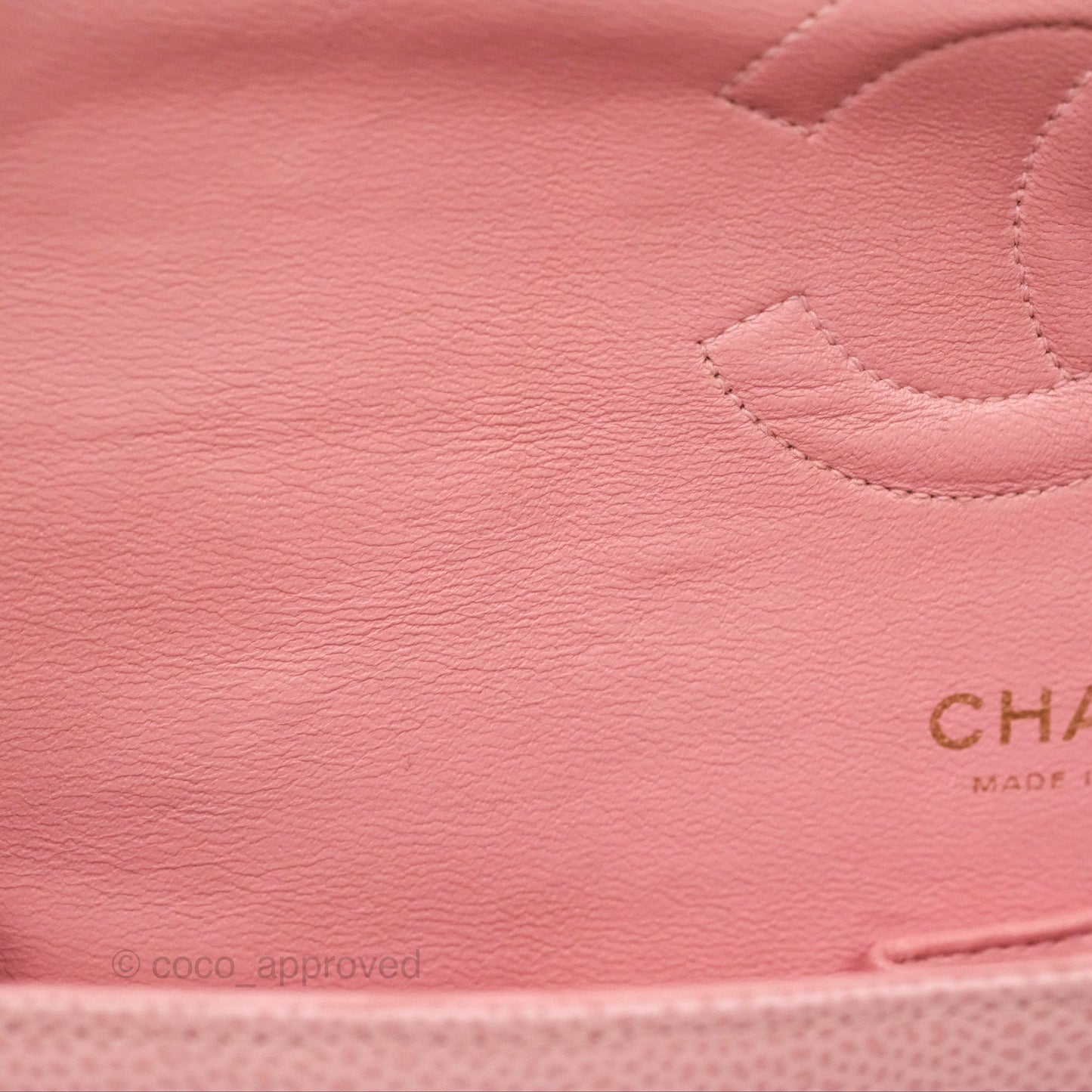 Chanel Vintage Classic M/L Medium Flap Quilted Sakura Pink Caviar 24K Gold Hardware