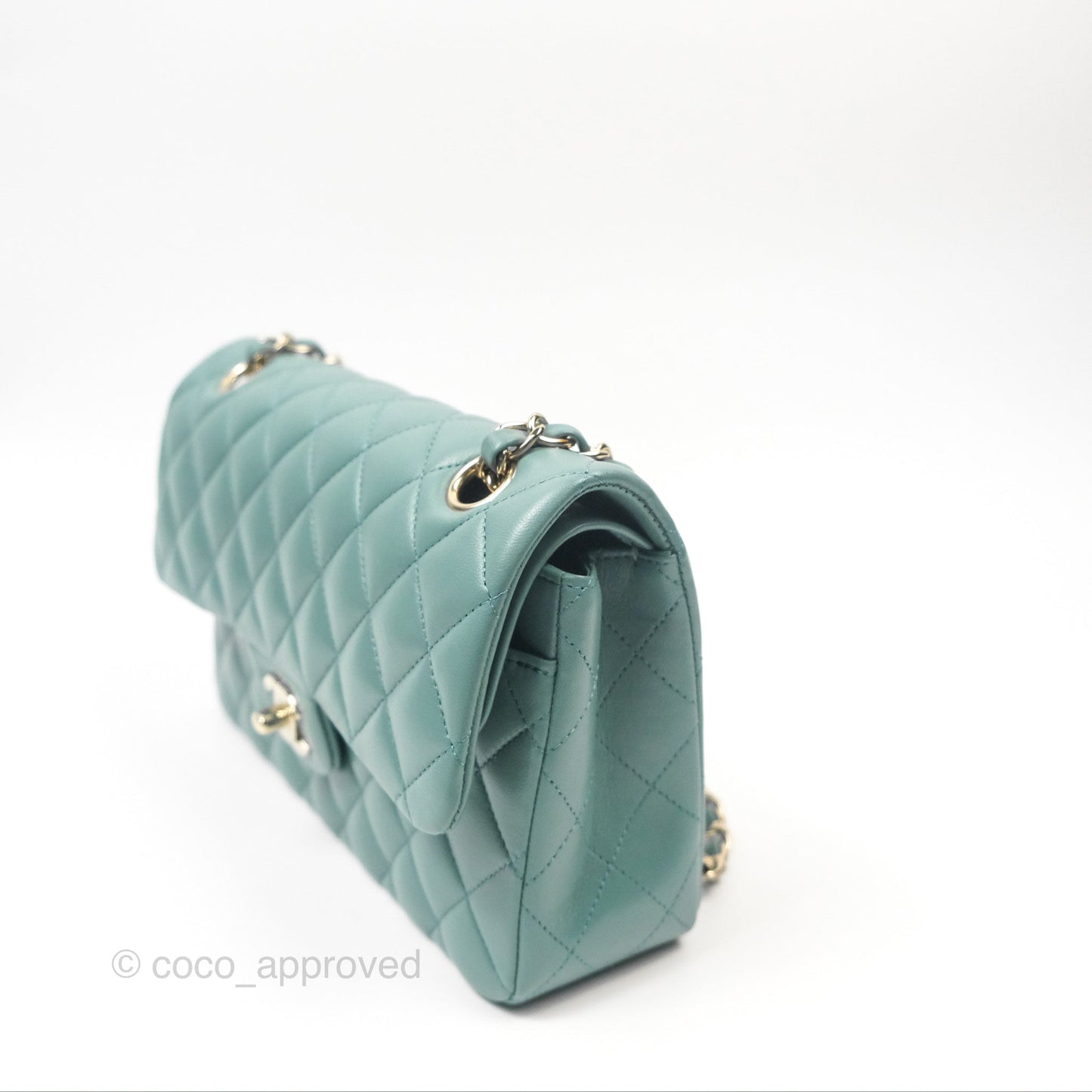 Chanel Small Quilted Classic Flap Dark Tiffany Green Lambskin Gold Hardware