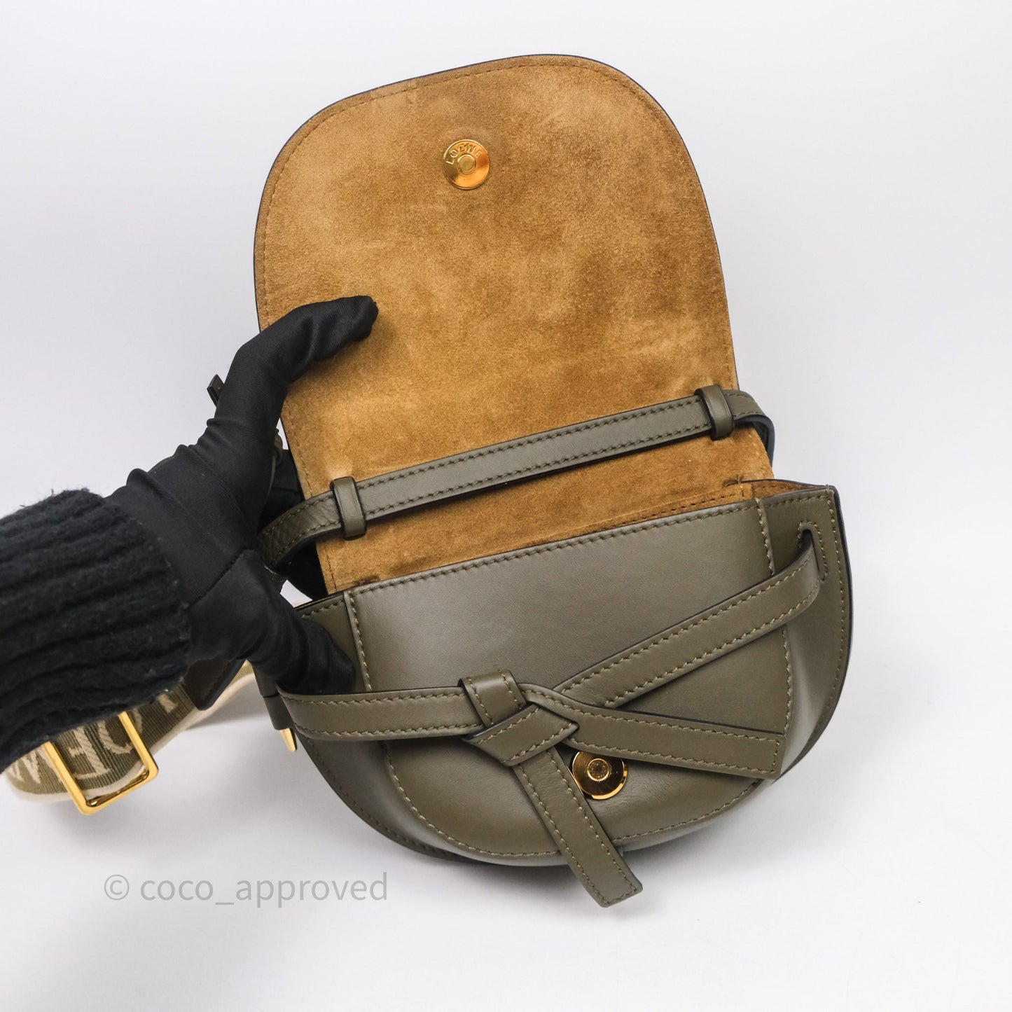Loewe Mini Gate Dual Bag Soft Calfskin & Jacquard Strap Autumn Green