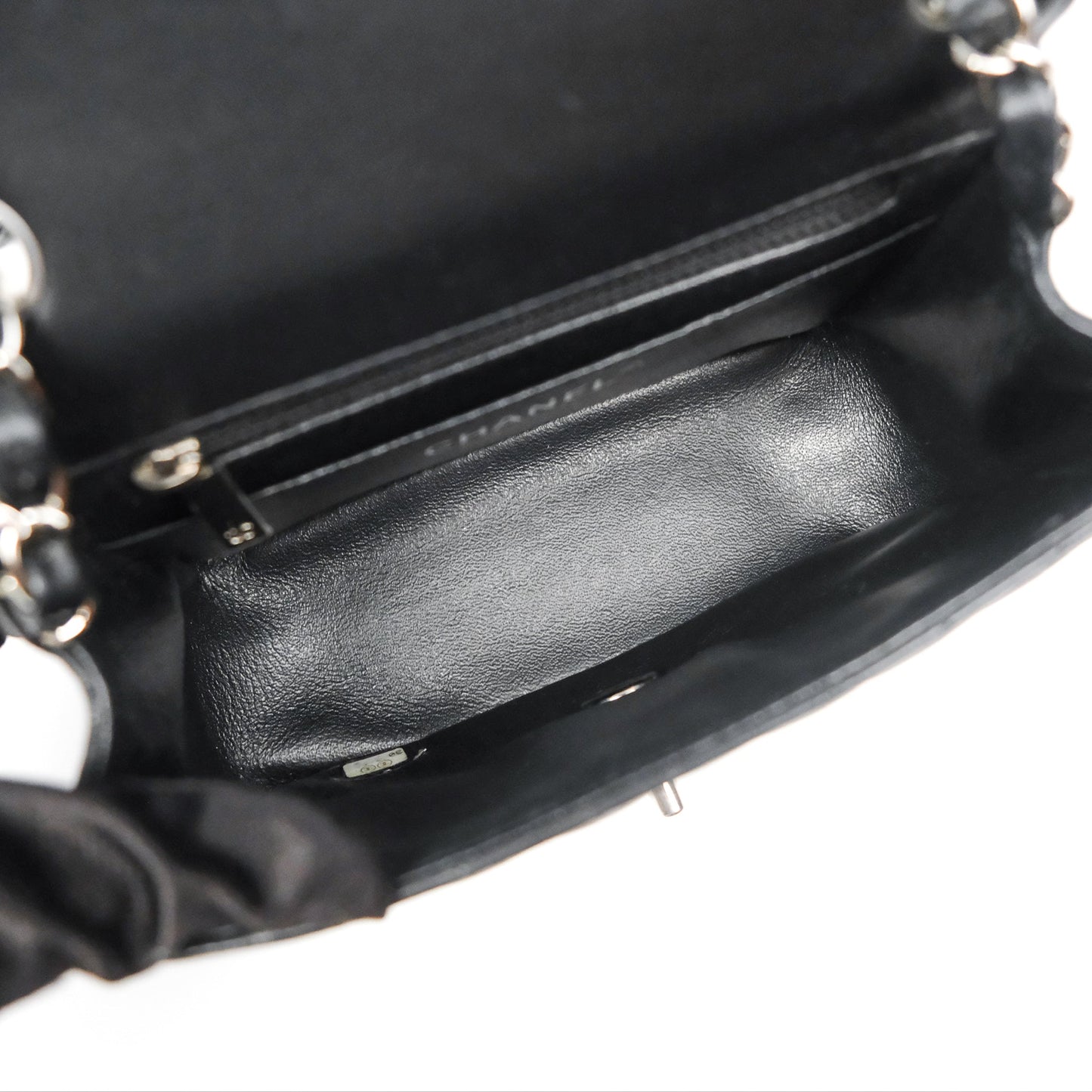 Chanel Mini Square Black Chevron Lambskin Silver Hardware
