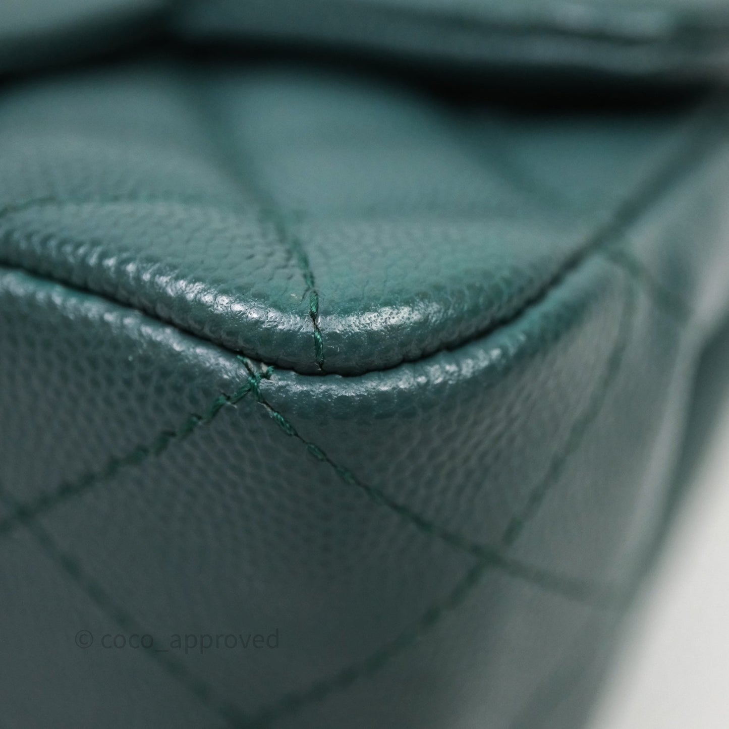 Chanel Quilted Mini Square Flap Dark Green Caviar Silver Hardware