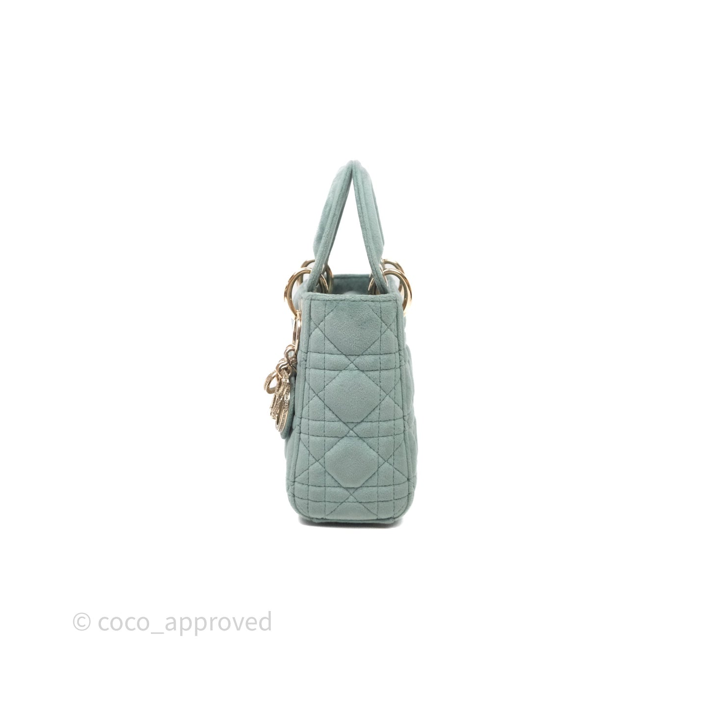 Christian Dior Mini Lady Dior Green Suede Cannage Gold Hardware