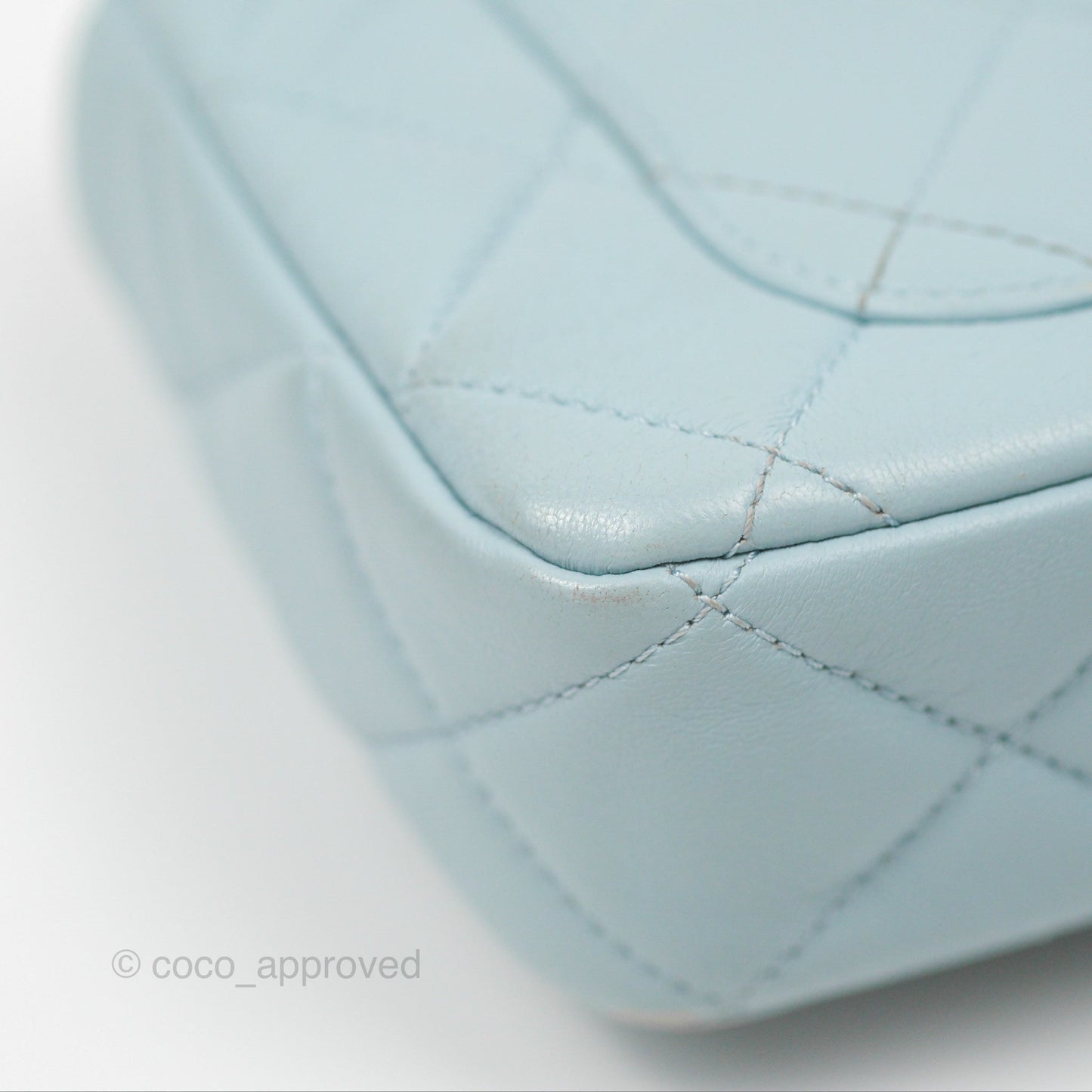 Chanel Quilted Enamel Pending CC Mini Square Flap Baby Blue Lambskin 22P