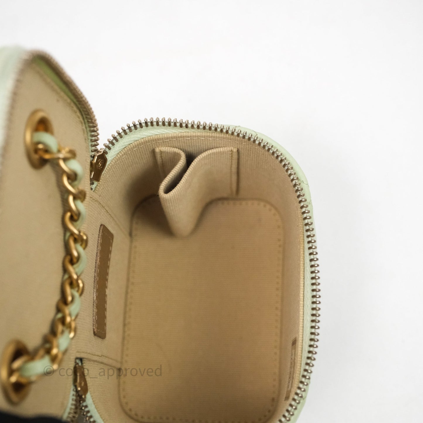 Chanel Mini Pearl Crush Vanity With Chain Green Aged Gold Hardware