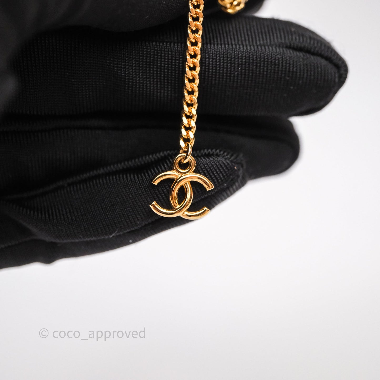 Chanel Metal Logo Drop Chain Earrings Gold Tone 24C