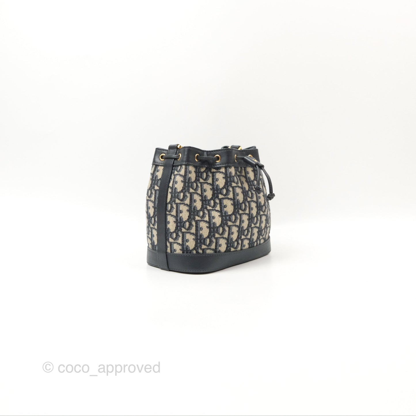 Dior Drawstring Chain Bucket Bag Navy Oblique Canvas