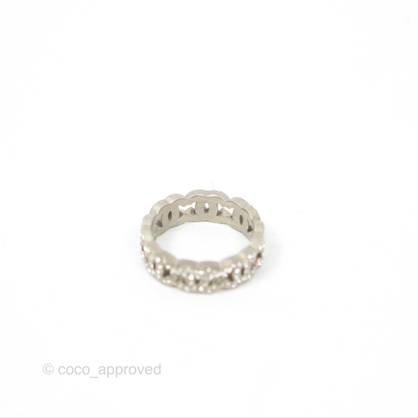 Chanel CC Crystal Ring Brushed Silver Tone