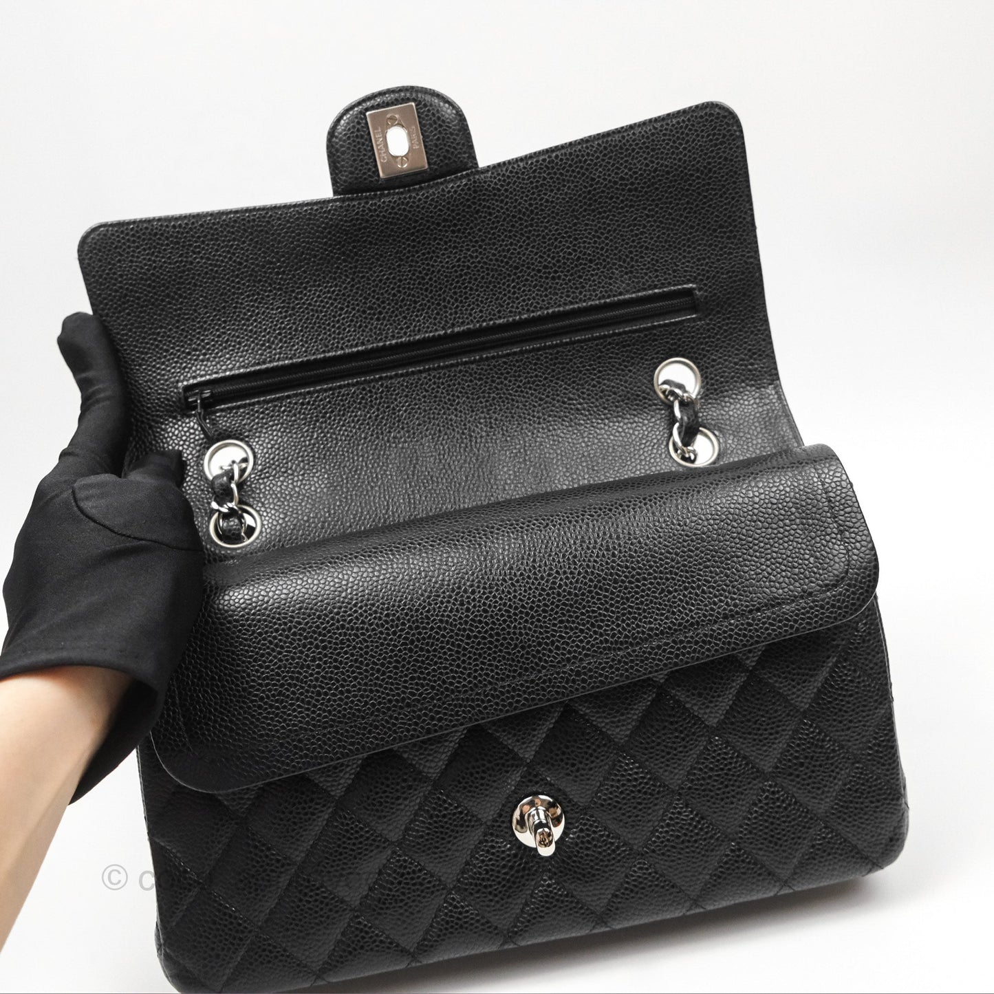 Chanel Classic M/L Medium Flap Quilted Black Caviar Silver Hardware