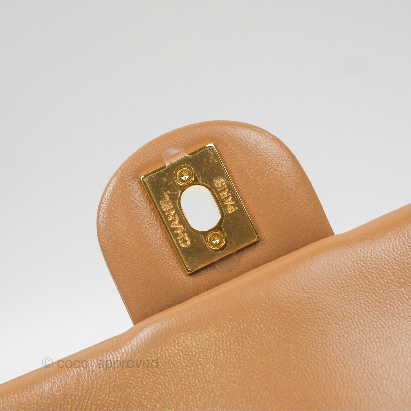Chanel Top Handle Flap Bag Beige Shiny Lambskin Gold Hardware 23A