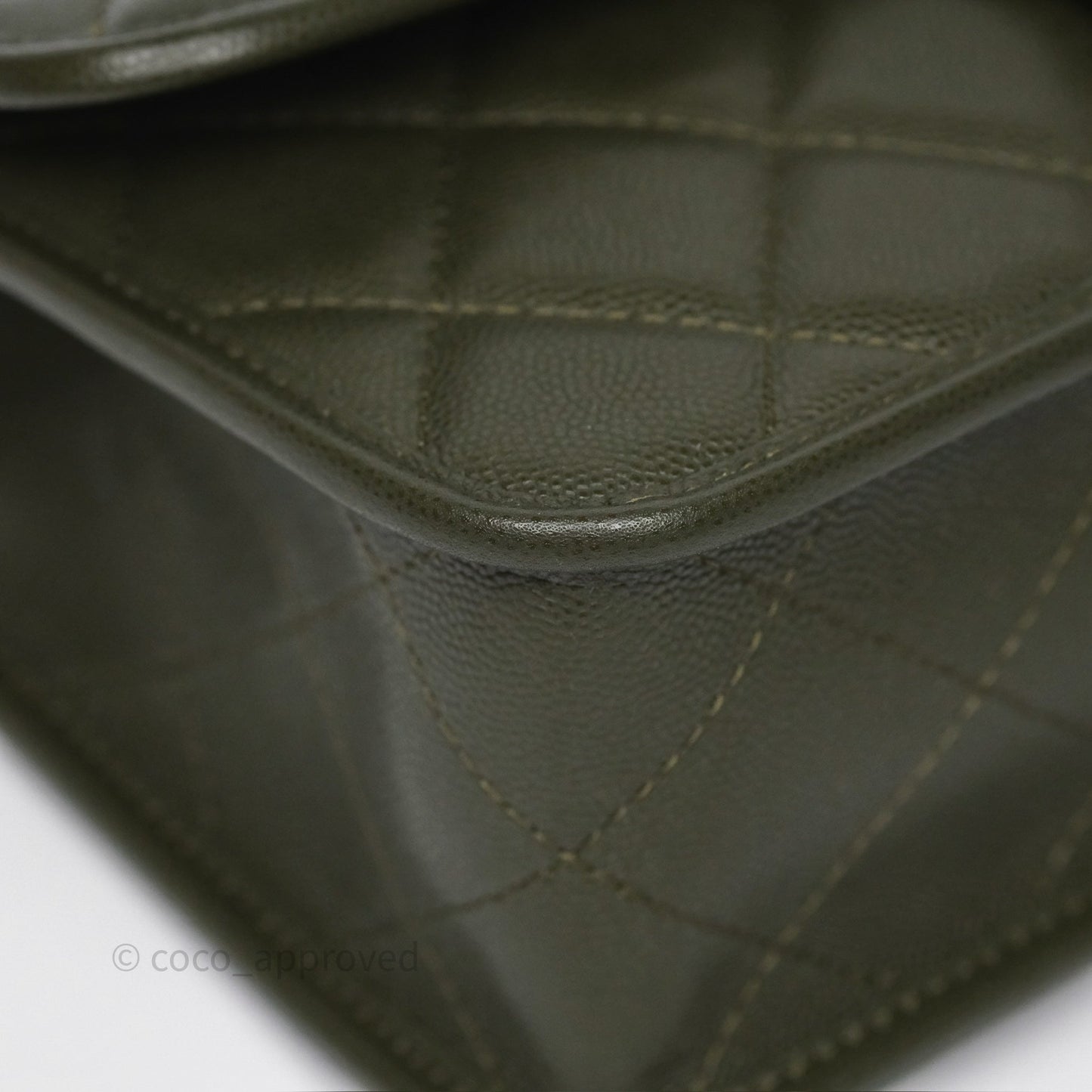 Chanel School Memory Top Handle Flap Army Green Caviar Aged Gold Hardware