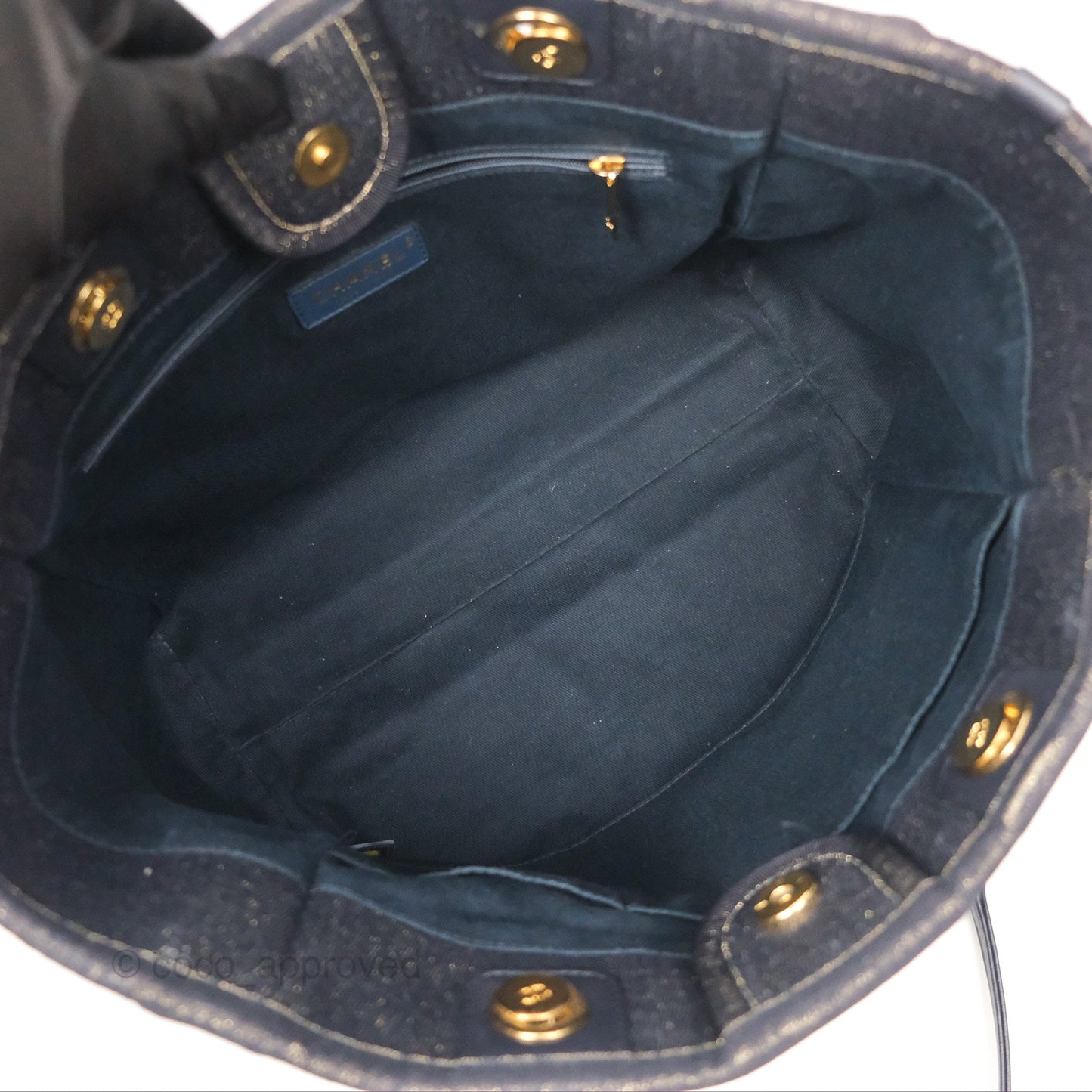 Chanel Medium Deauville Tote Navy Glitter Canvas Gold Hardware