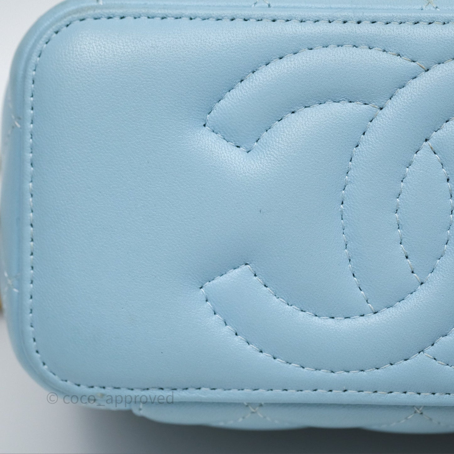 Chanel Vanity Rectangular Top Handle Blue Lambskin Gold Hardware