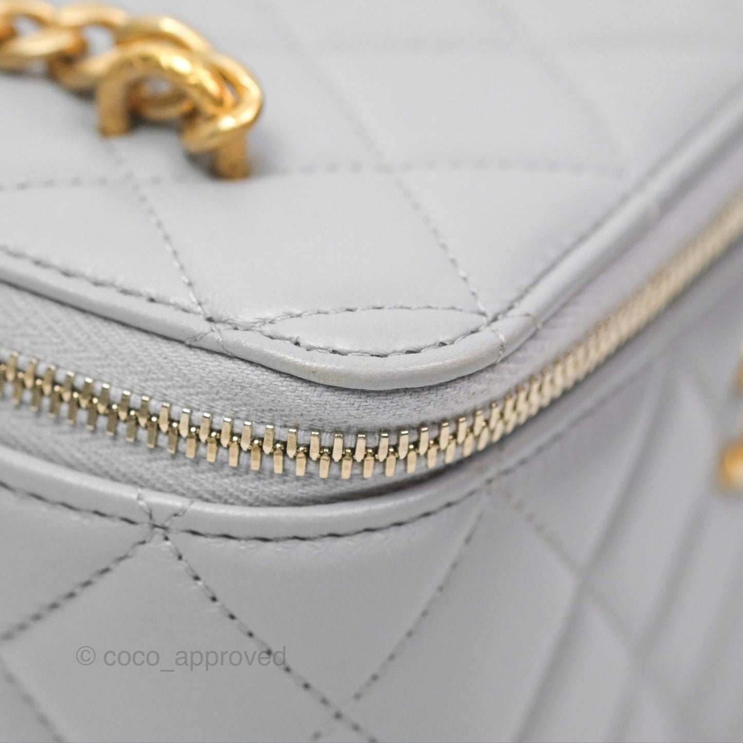 Chanel All Slide Vanity with Adjustable Chain Grey Lambskin Aged Gold Hardware