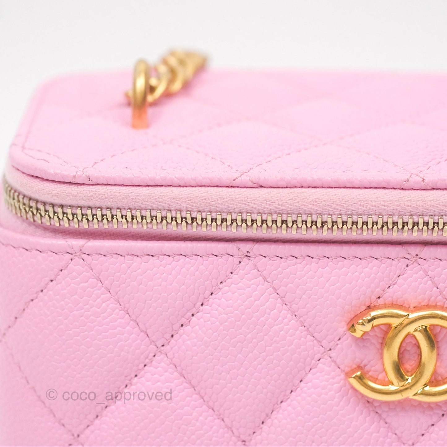 Chanel Vanity with Heart Adjustable Chain Pink Caviar Aged Gold Hardware