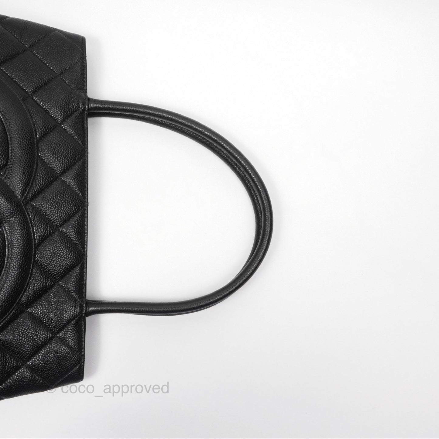 Chanel Vintage Medallion CC Black Caviar Tote Bag Silver Hardware