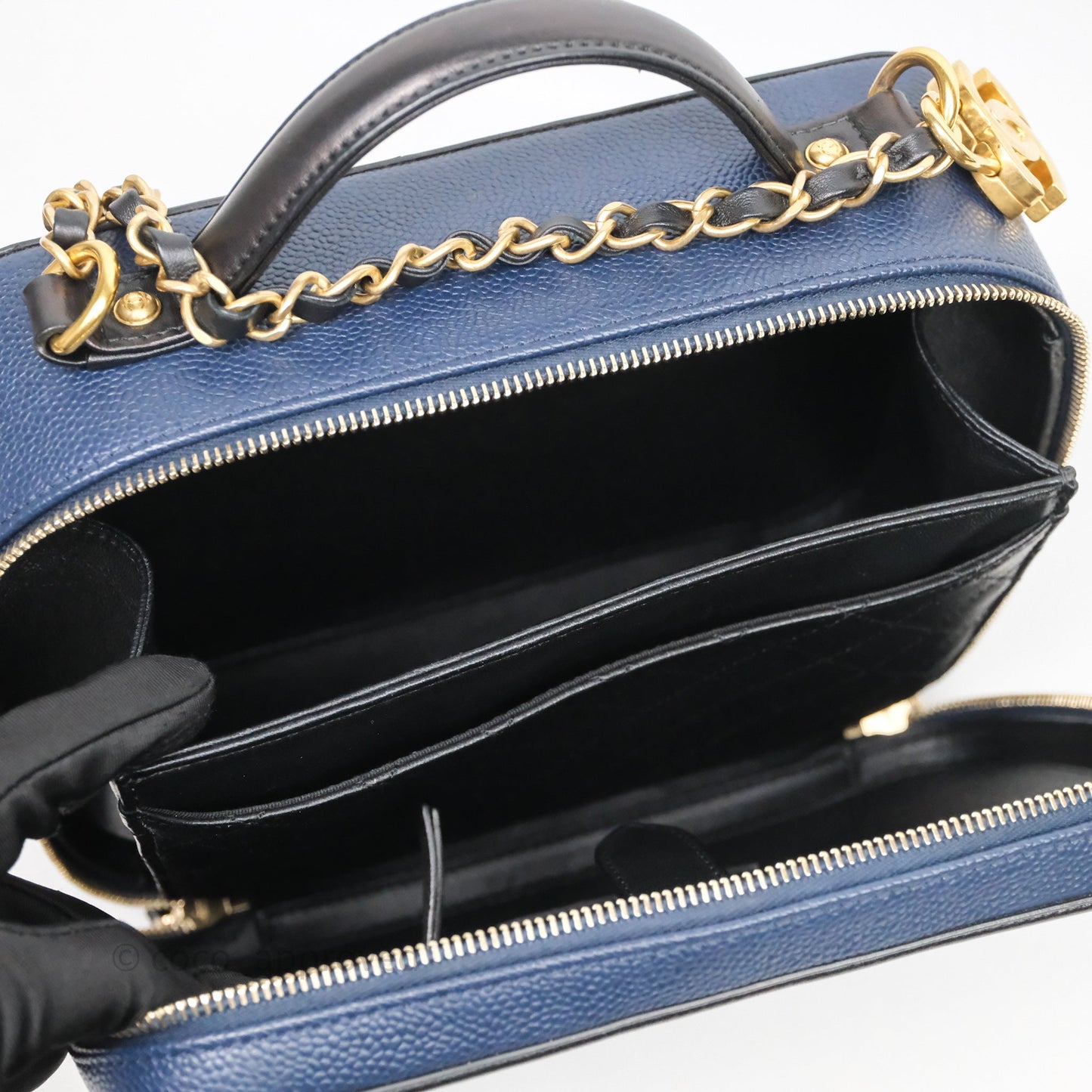 Chanel Quilted Large CC Filigree Vanity Case Navy Black Caviar
