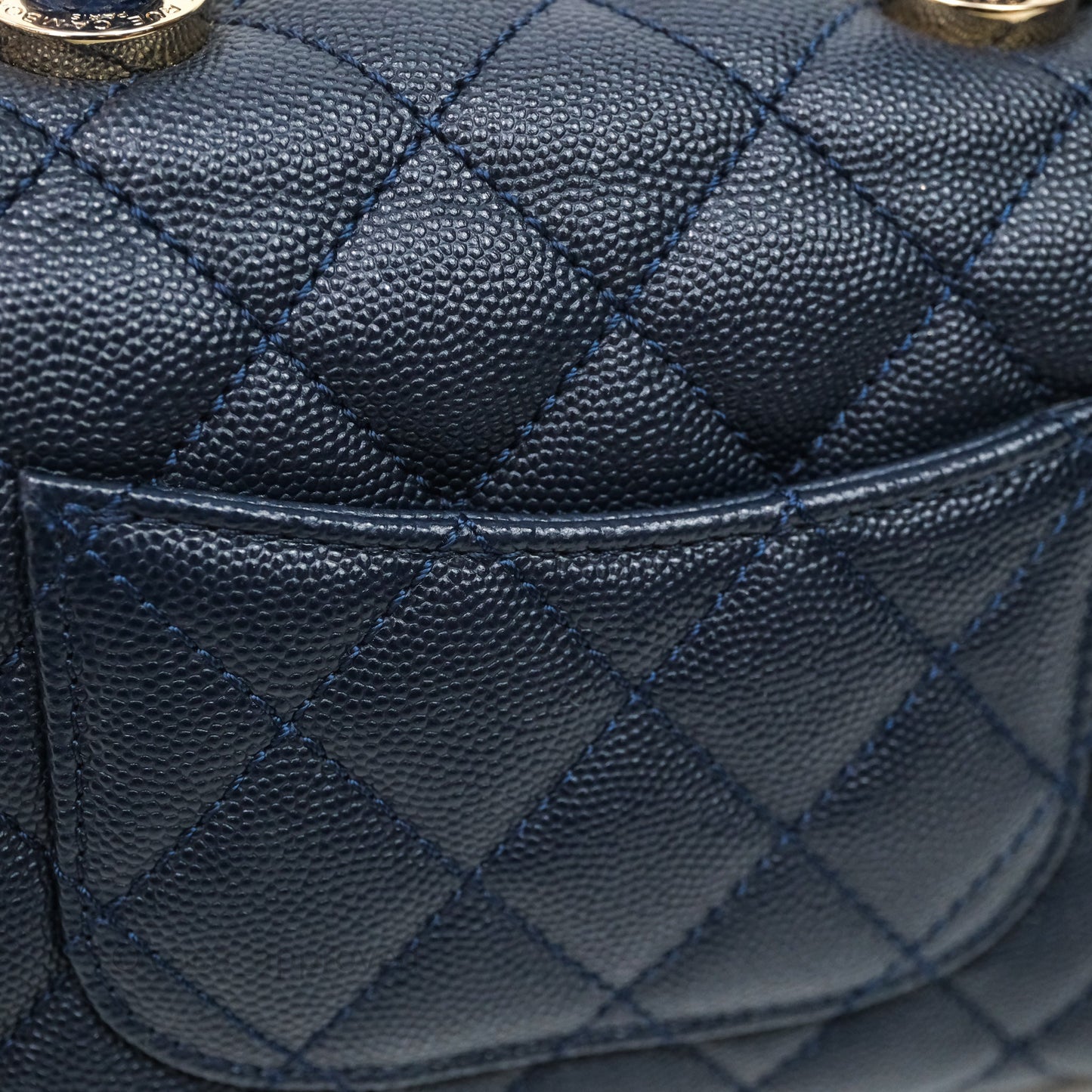 Chanel Mini Coco Handle Quilted Navy Caviar Gold Hardware Lizard Embossed Handle
