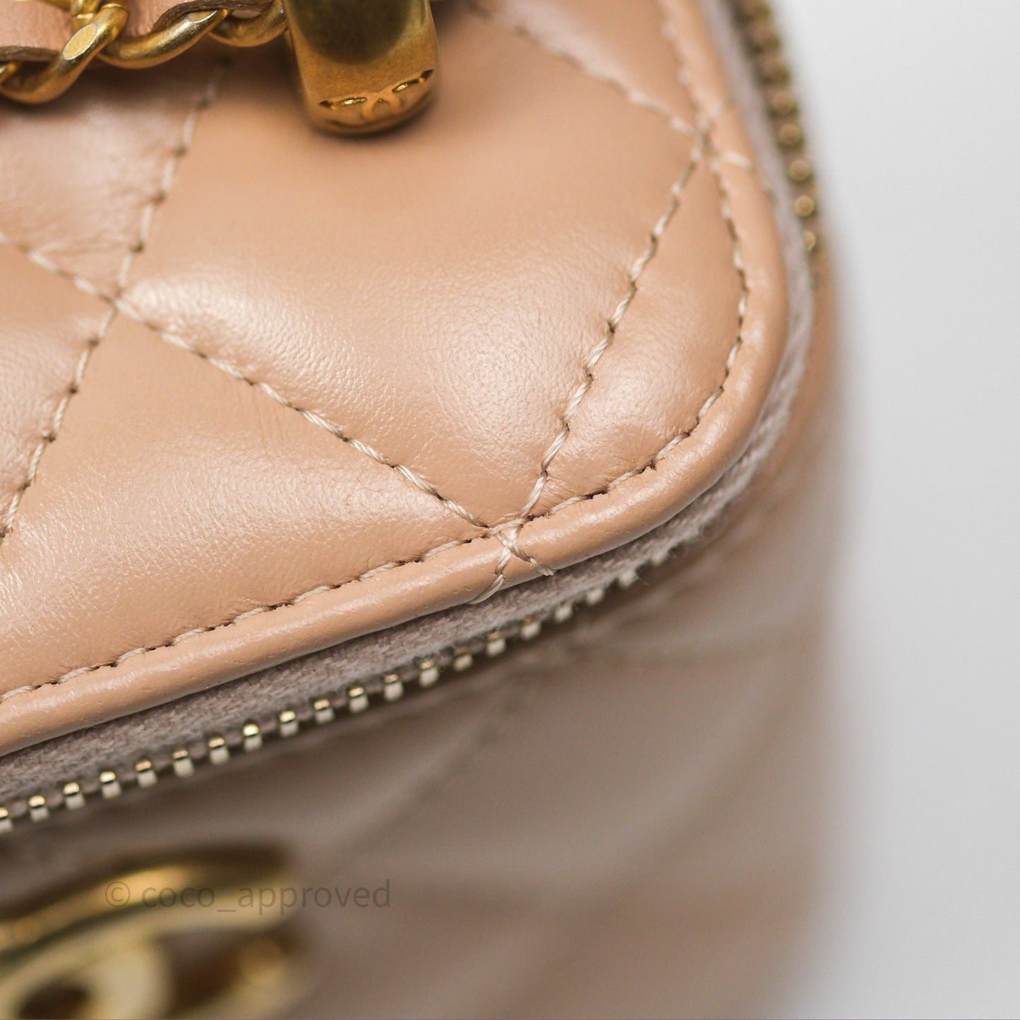 Chanel Quilted Mini Perfect Fit Vanity With Chain Beige Calfskin Aged Gold Hardware