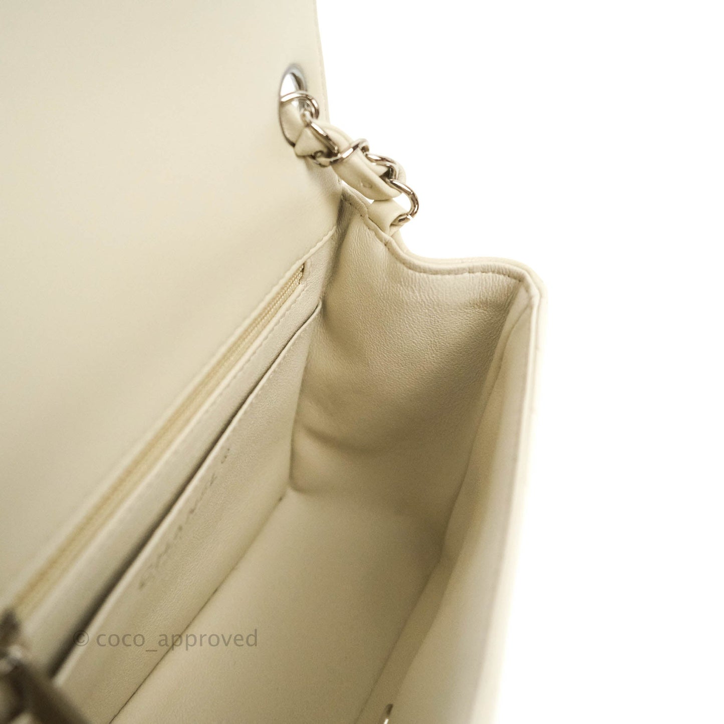 Chanel Mini Square Chevron White Ivory Lambskin Silver Hardware