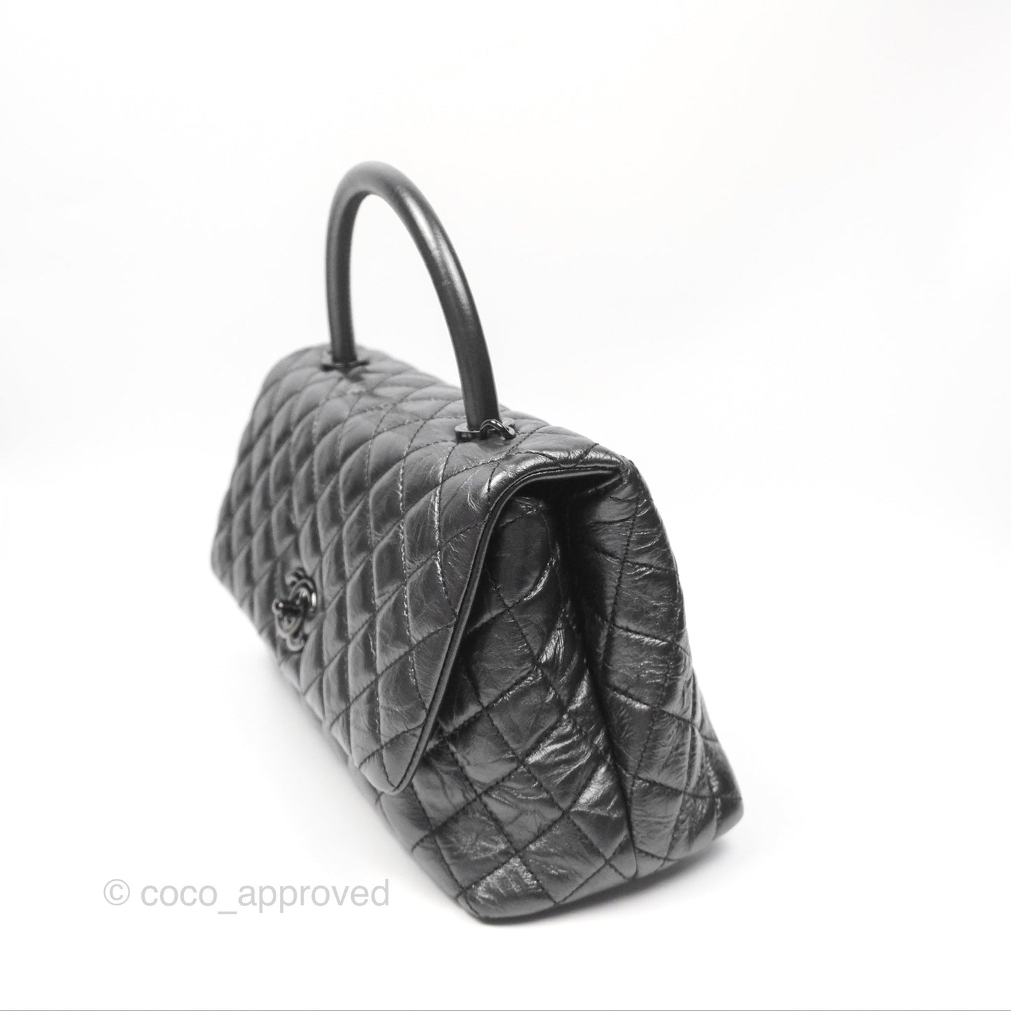 Chanel Medium Coco Handle Quilted Aged Calfskin Iridescent Dark Grey So Black Hardware