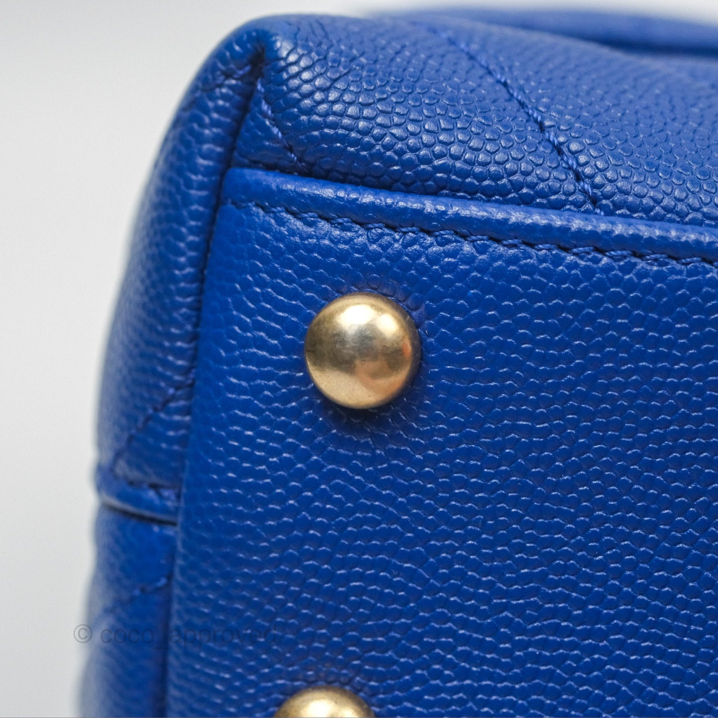 Chanel Small Coco Handle Chevron Blue Caviar Aged Gold Hardware