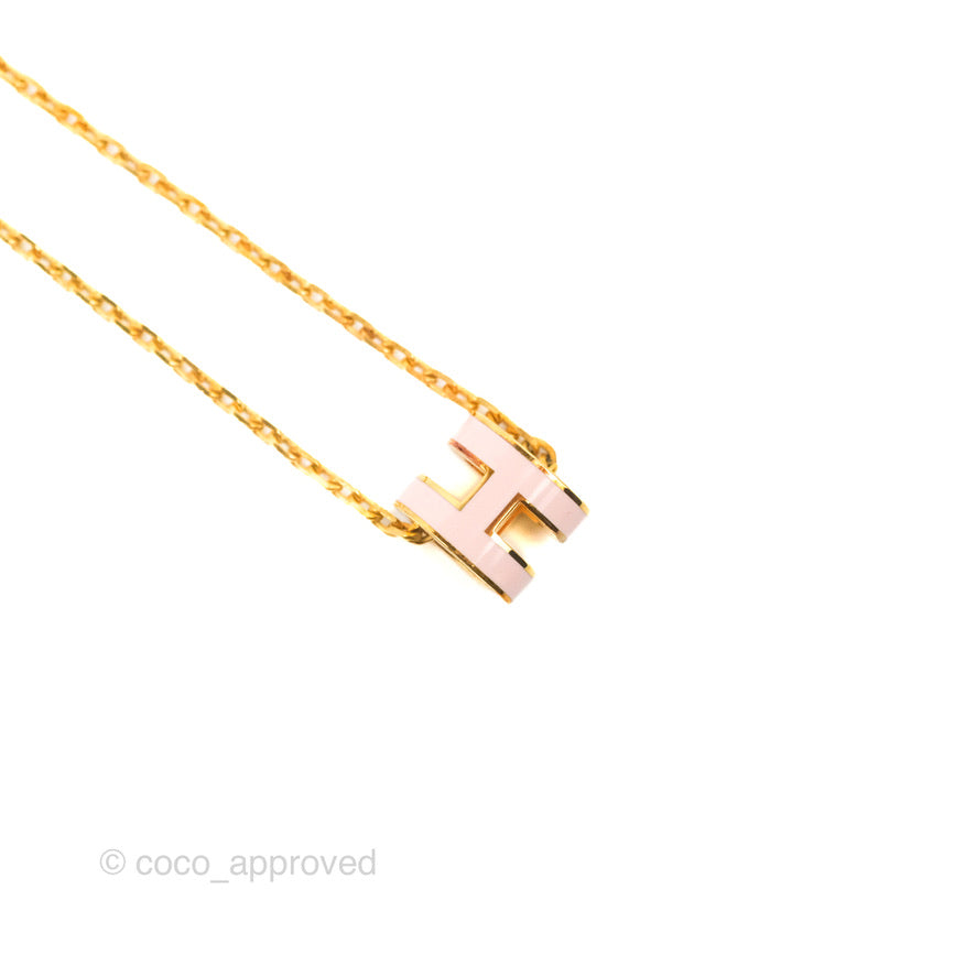 Hermès Mini Pop H Rose Dragee Pendant Necklace Gold Hardware