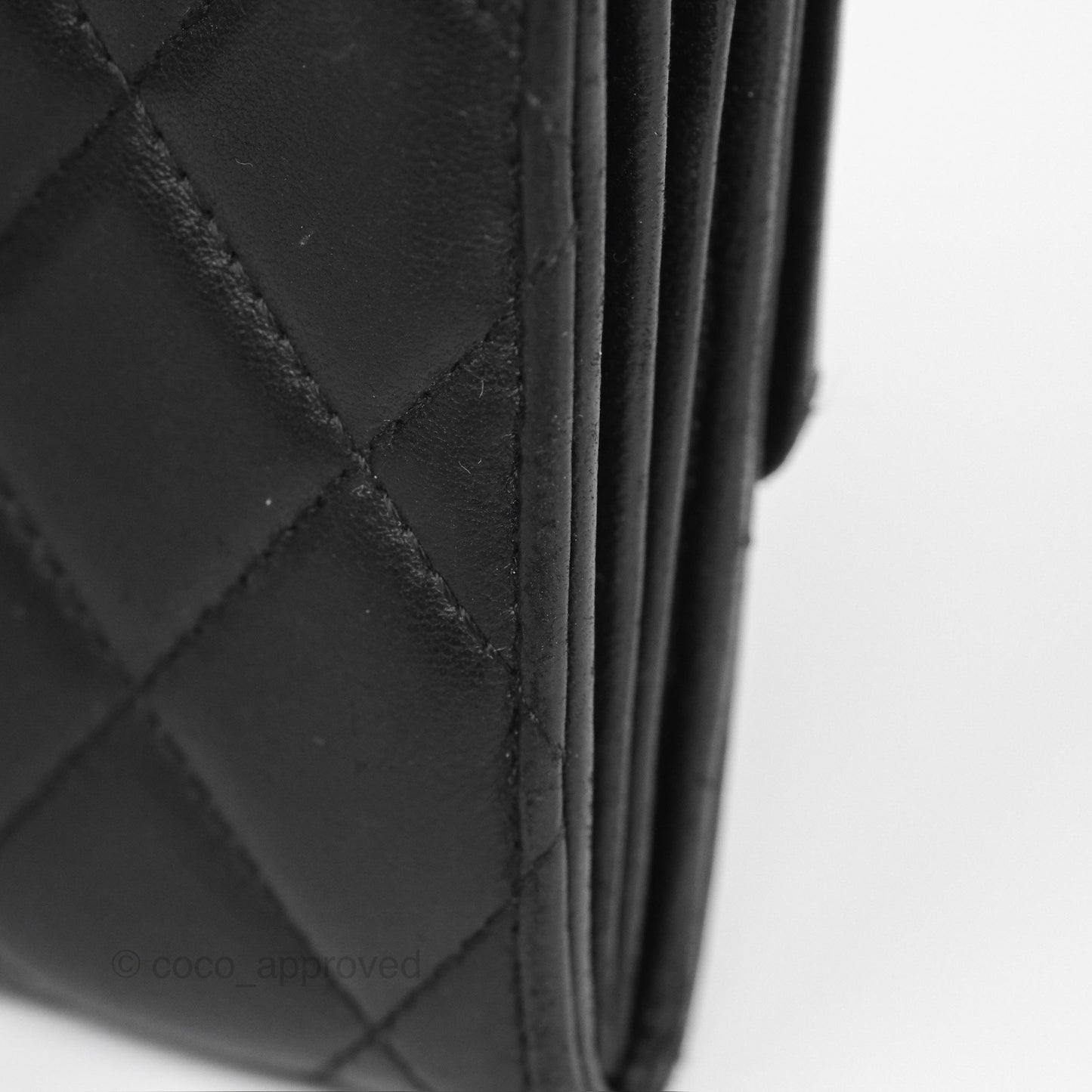 Chanel Classic Quilted Long Wallet Black Lambskin Silver Hardware