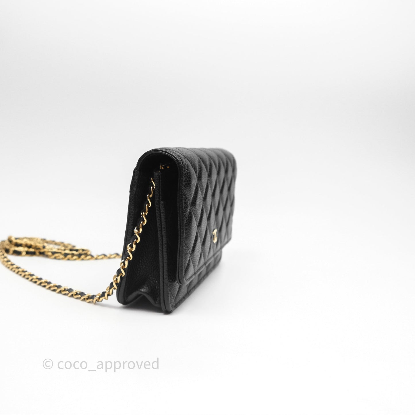 Chanel Classic Wallet On Chain WOC Quilted Black Caviar Gold Hardware