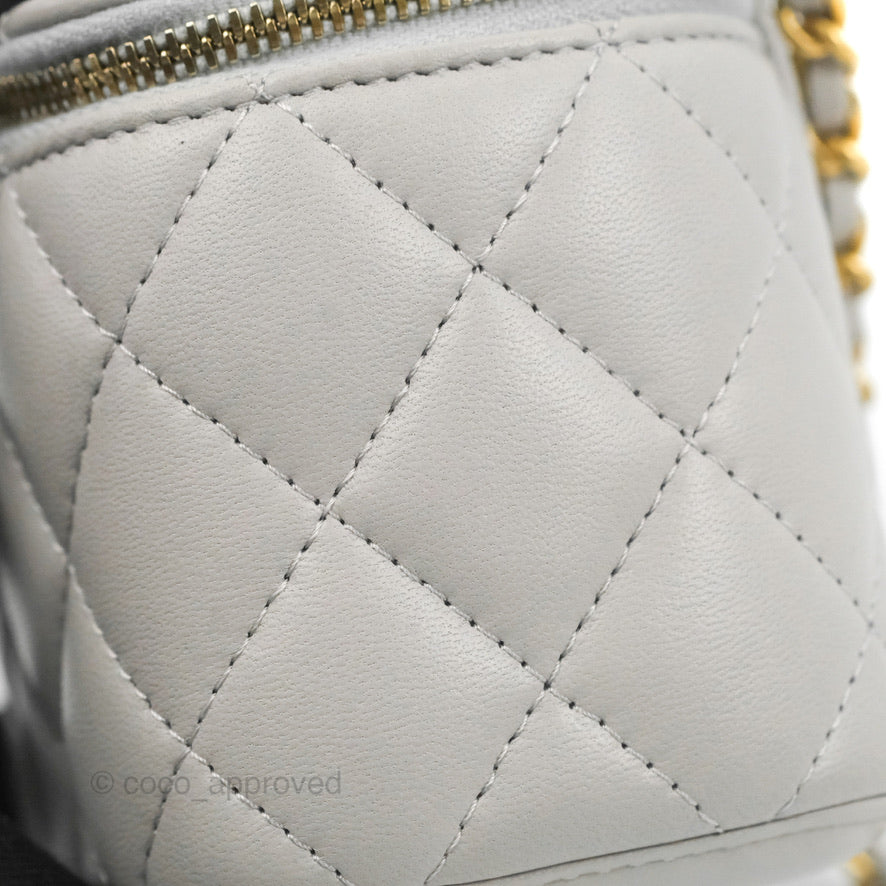 Chanel Mini Top Handle Vanity With Chain Grey Lambskin Aged Gold Hardware
