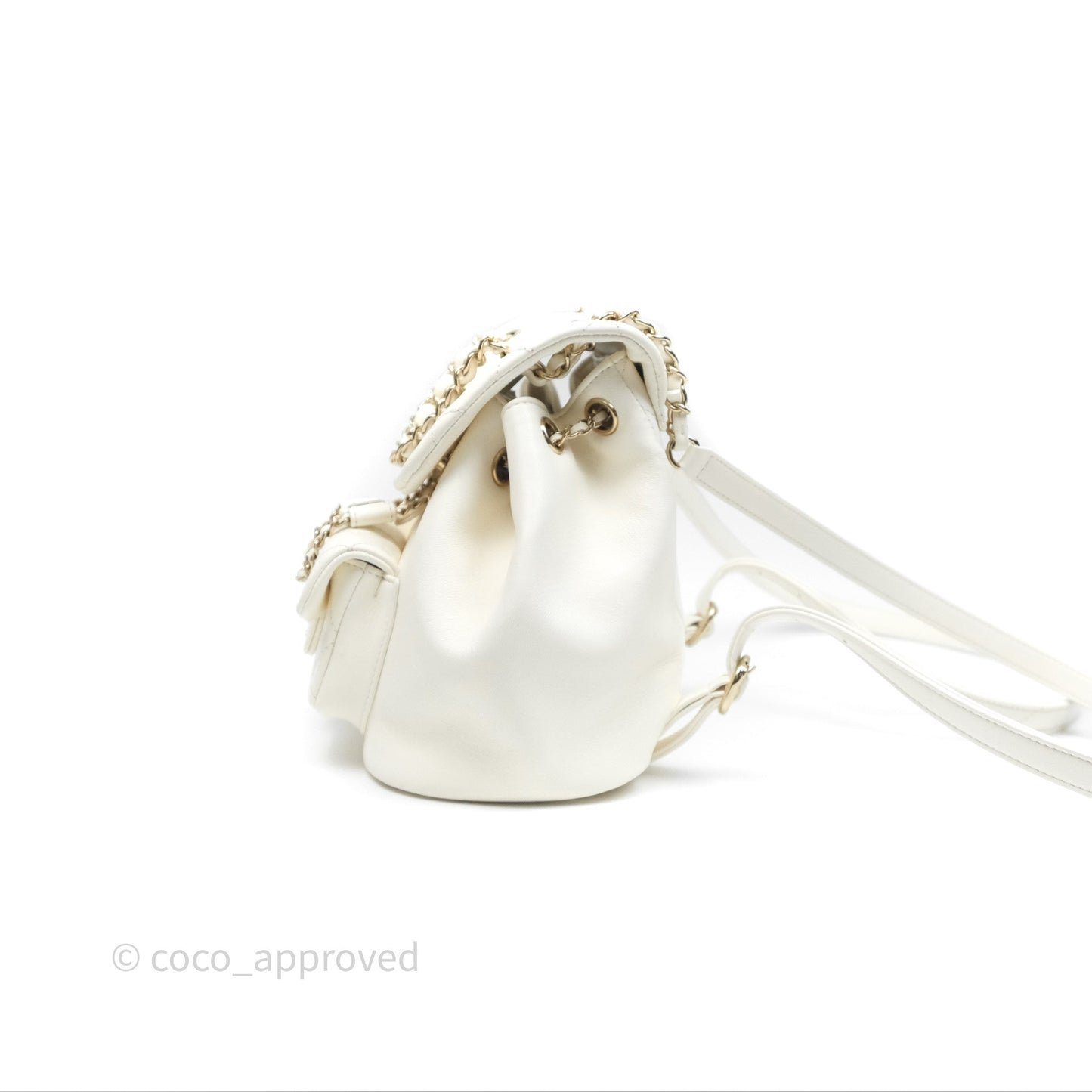 Chanel Quilted Small Duma Drawstring Backpack White Calfskin Gold Hardware