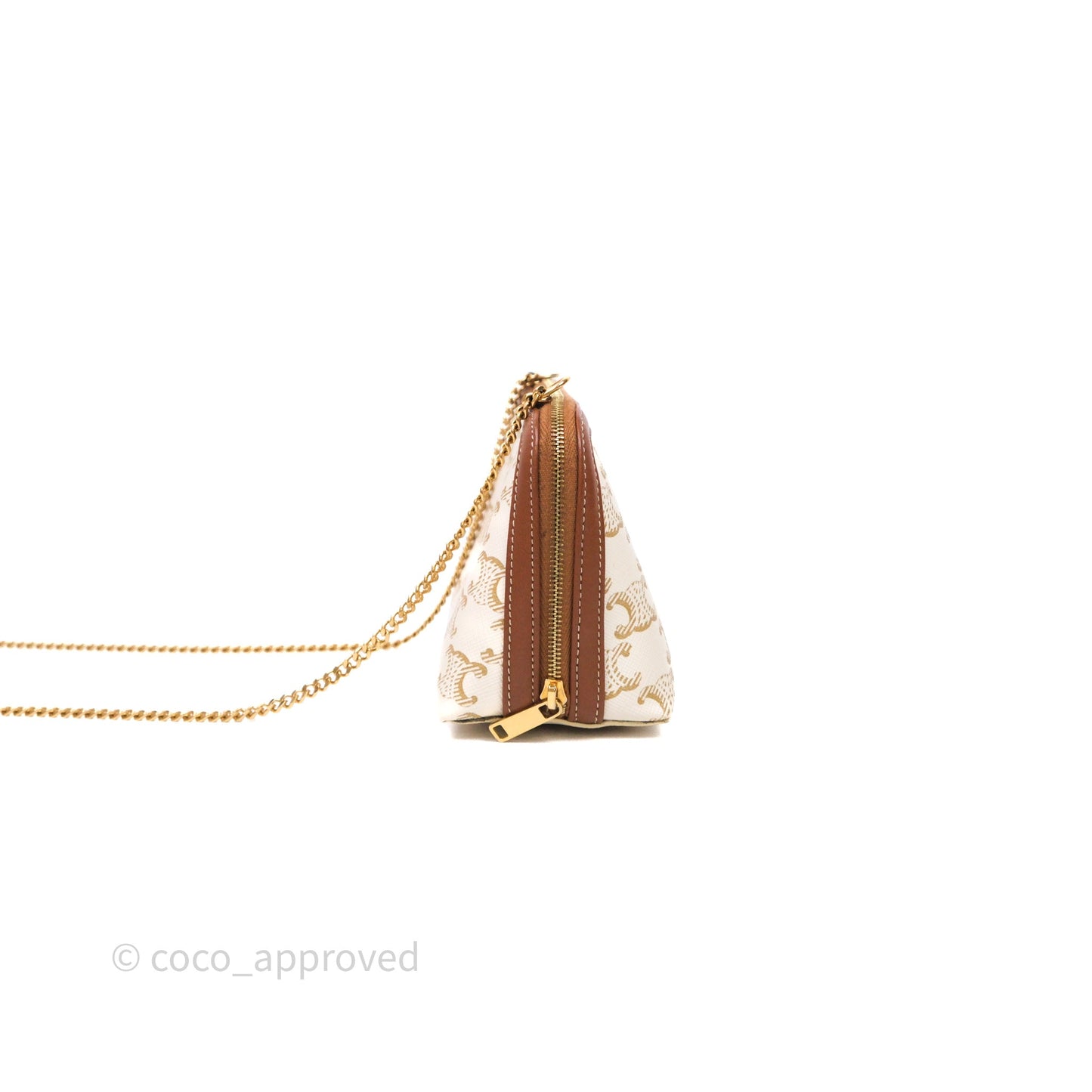 Celine Clutch With Chain Triomphe Canvas Lambskin White/Tan
