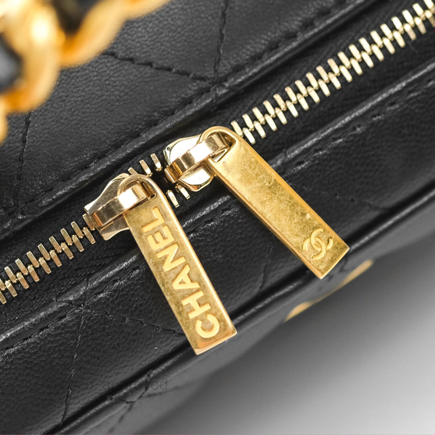 Chanel Top Handle Vanity Case Black Lambskin Aged Gold Hardware 22A