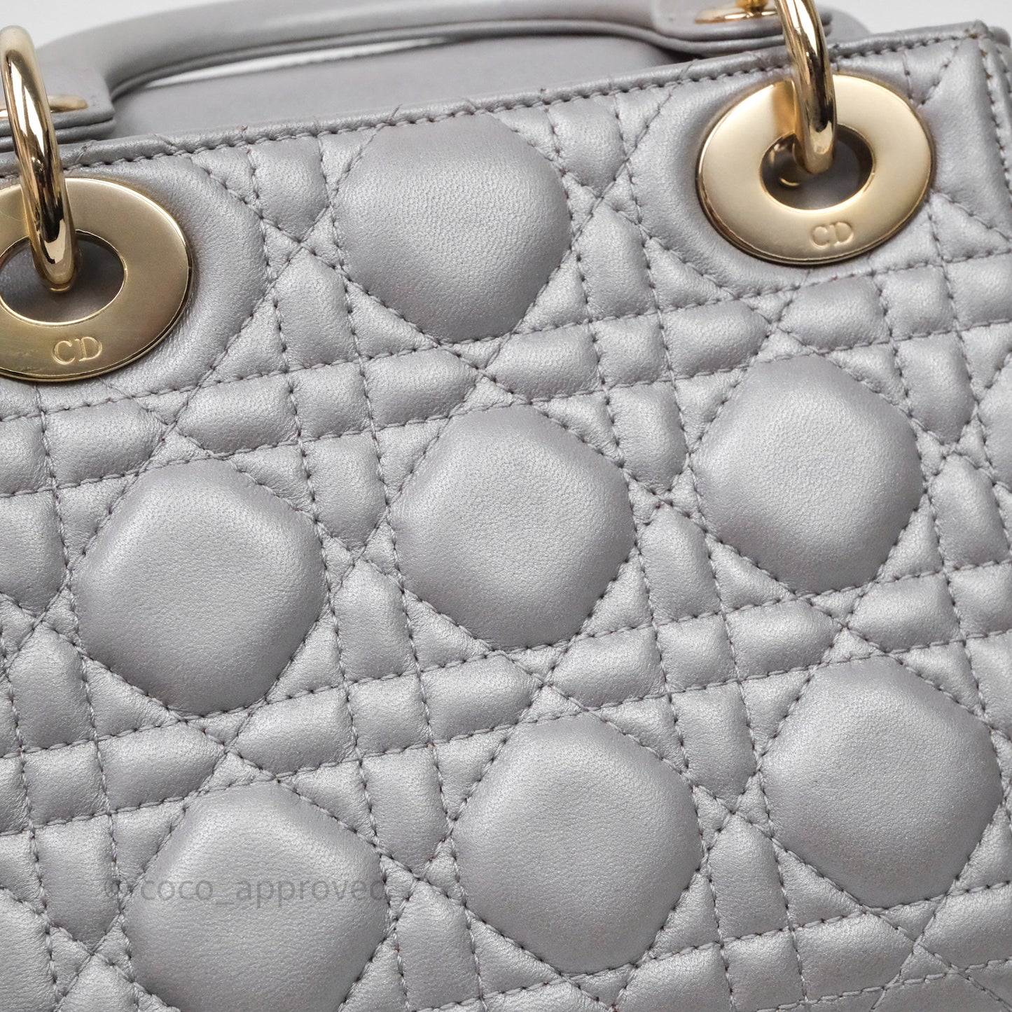 Christian Dior Mini Lady Dior Iridescent Grey Lambskin Cannage Gold Hardware