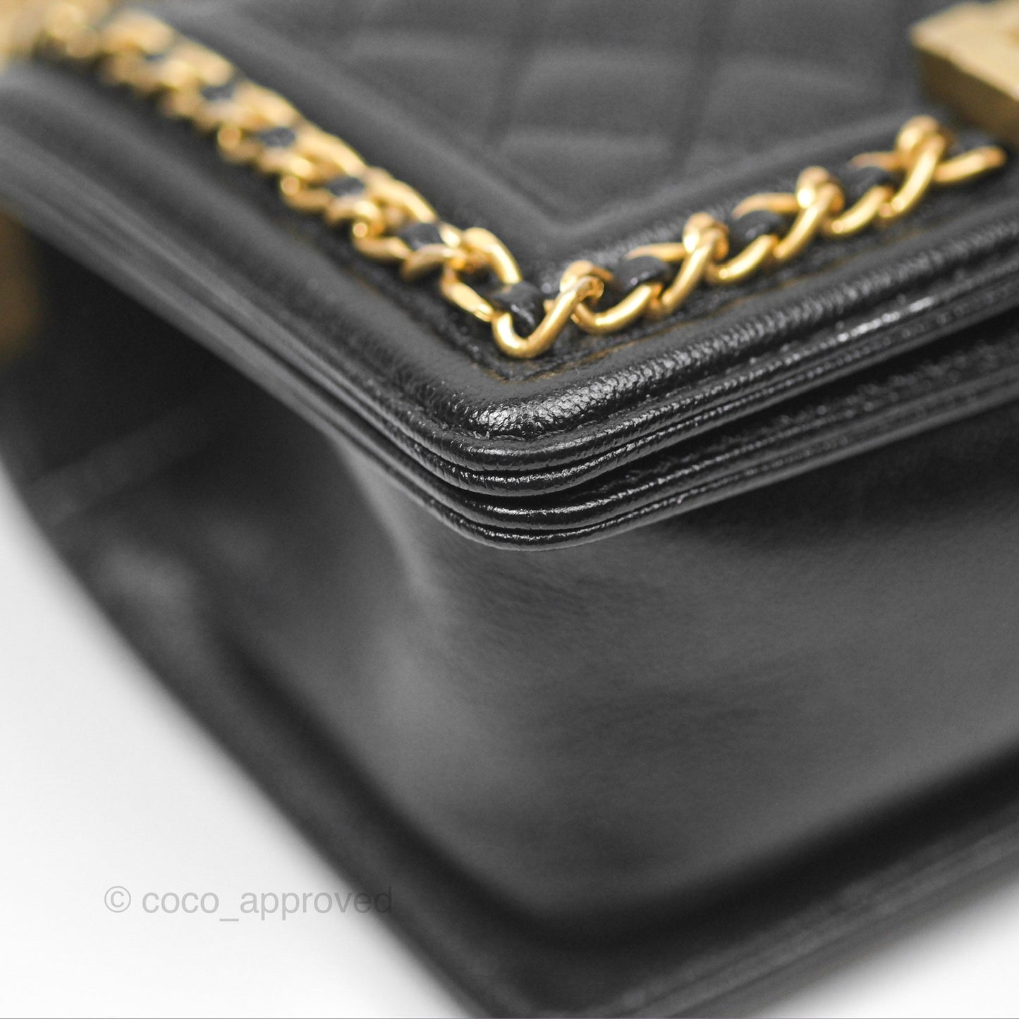Chanel Small Chain Around Boy Quilted Black Caviar Aged Gold Hardware