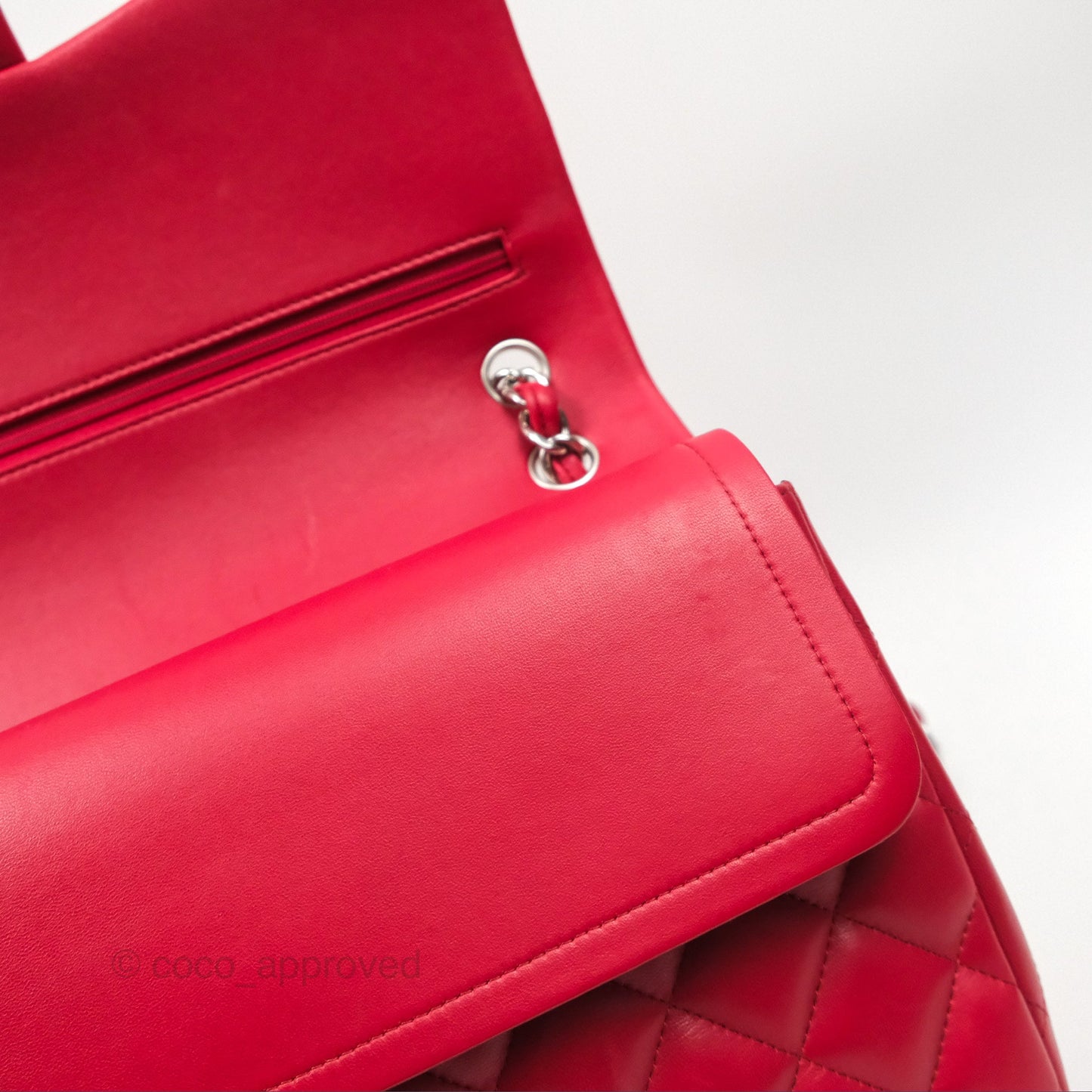 Chanel Jumbo Double Flap Red Lambskin Silver Hardware