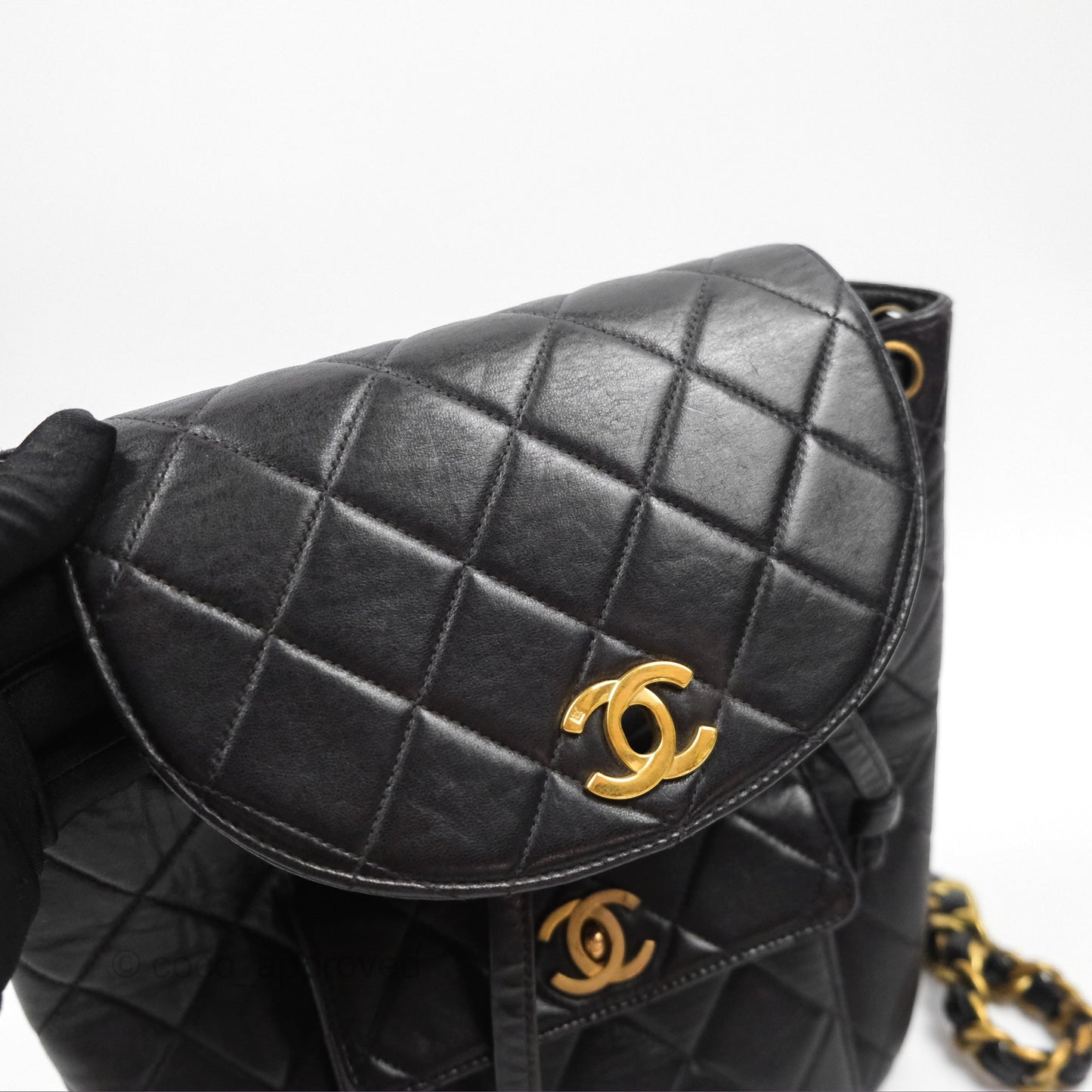 Chanel Vintage CC Duma Backpack Black Lambskin 24K Gold Hardware