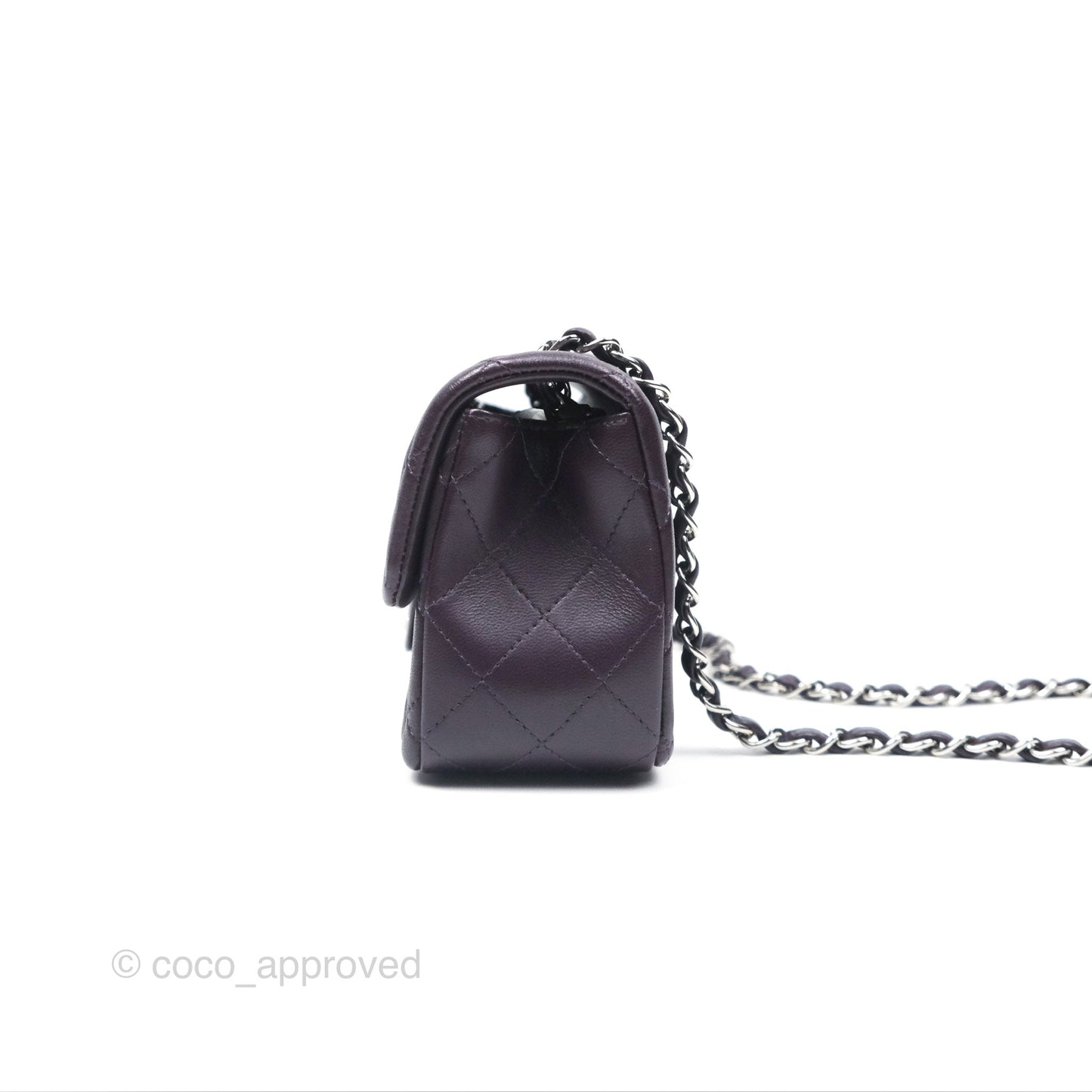 Chanel Mini Rectangular Quilted Dark Purple Lambskin Silver Hardware