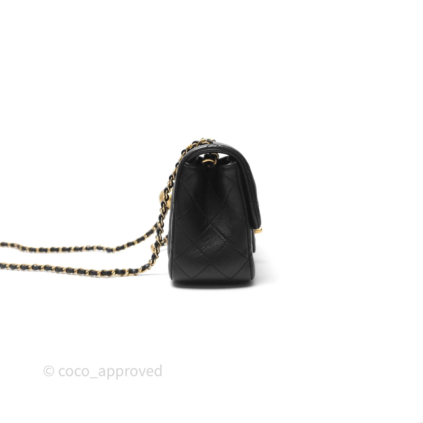 Chanel Pearl Crush Mini Square Quilted Black Lambskin Aged Gold Hardware