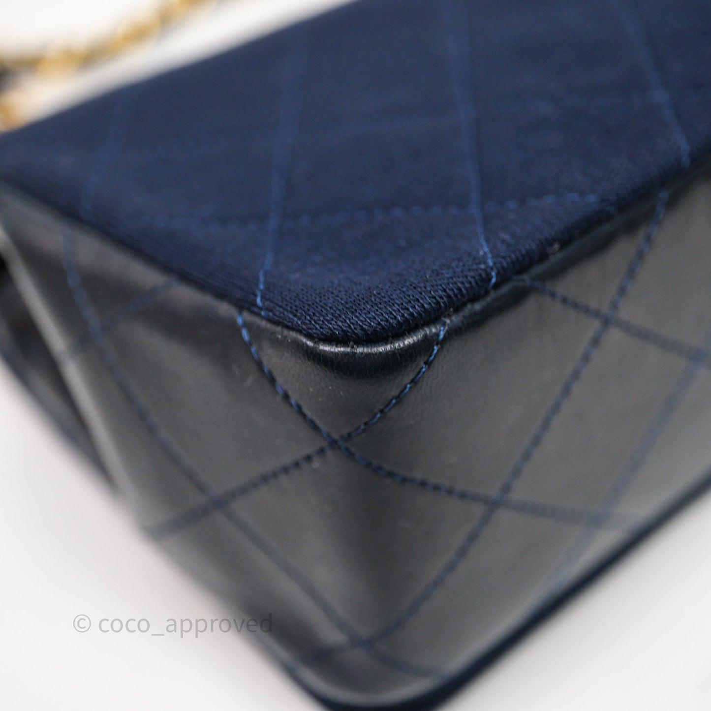 Chanel Vintage Mini Full Flap Bag Navy Fabrics / Lambskin 24K Gold Hardware