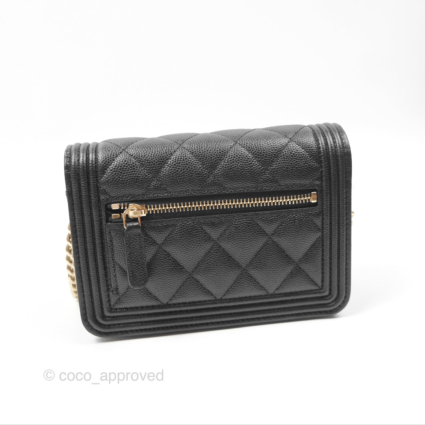 Chanel Mini Boy Quilted Wallet on Chain WOC Black Caviar Gold Hardware