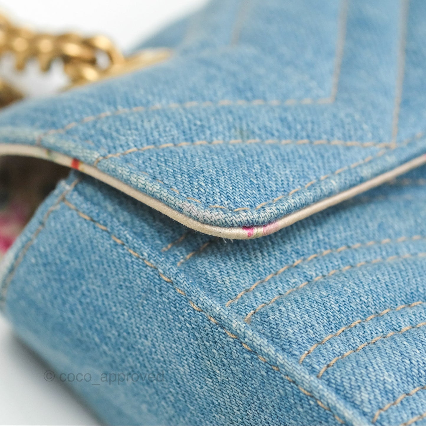 Gucci Mini Marmont Denim Pearl Gold Hardware